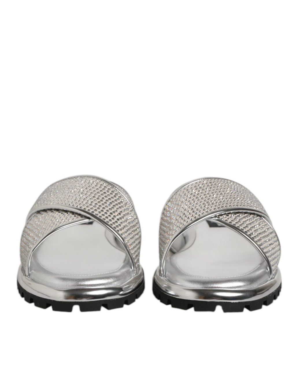 Dolce & Gabbana Silber Strass Rutschen Flats Hausschuhe Schuhe