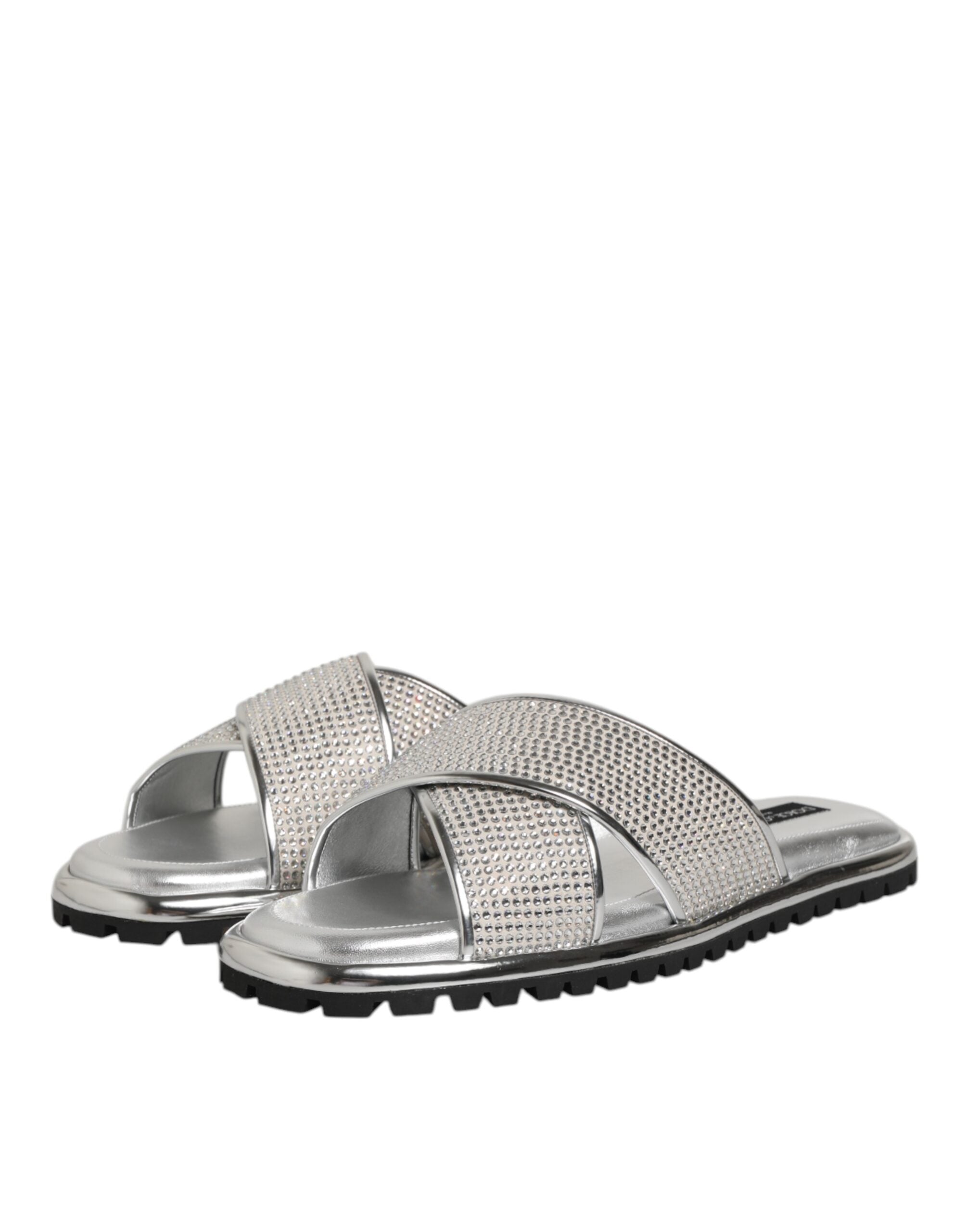 Dolce & Gabbana Silber Strass Rutschen Flats Hausschuhe Schuhe
