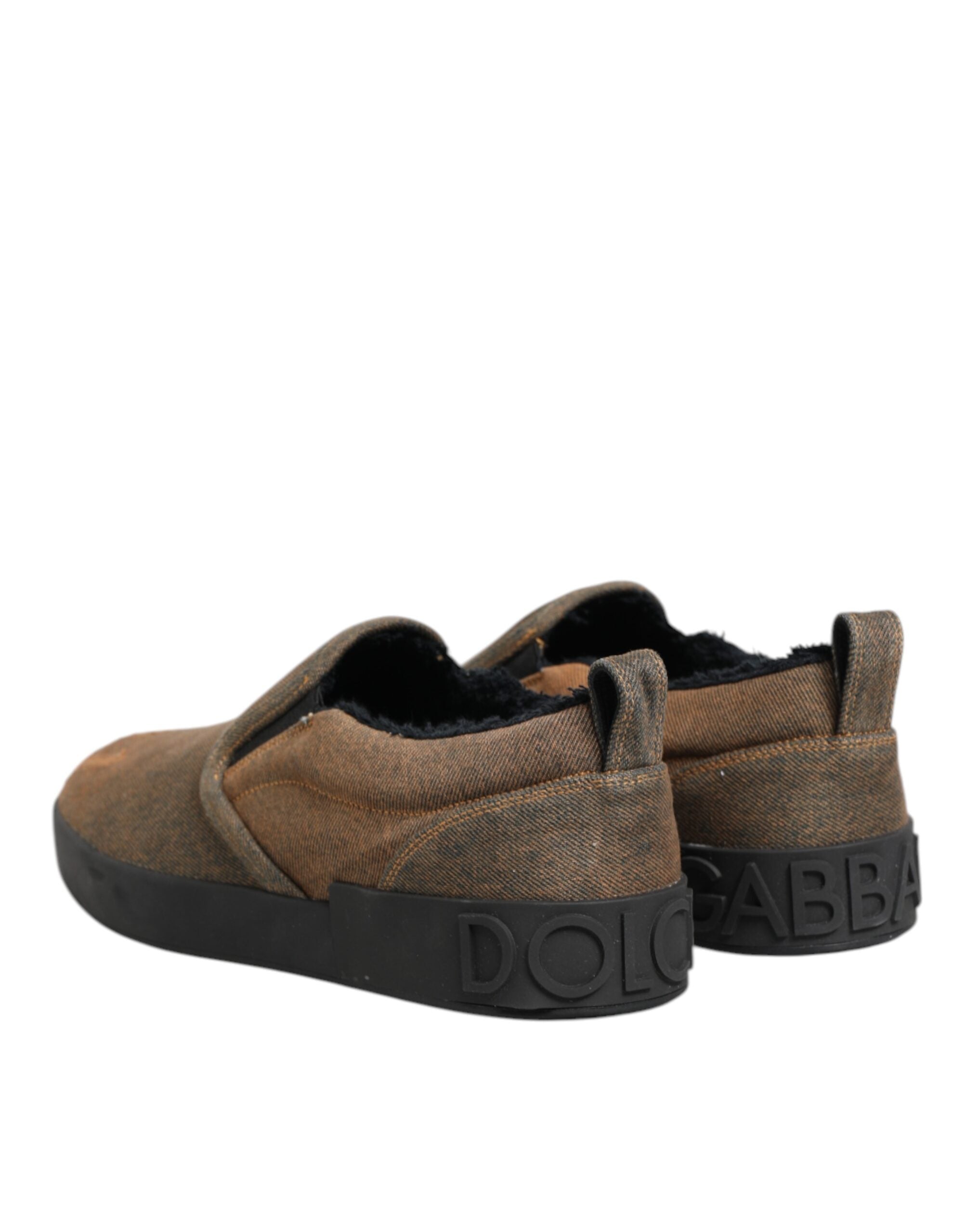 Dolce & Gabbana Braun Baumwolle Low Top Slip On Turnschuhe Schuhe