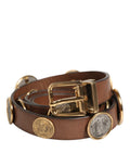 Dolce & Gabbana Braunes Leder Gold Silber Münze Schnalle Gürtel