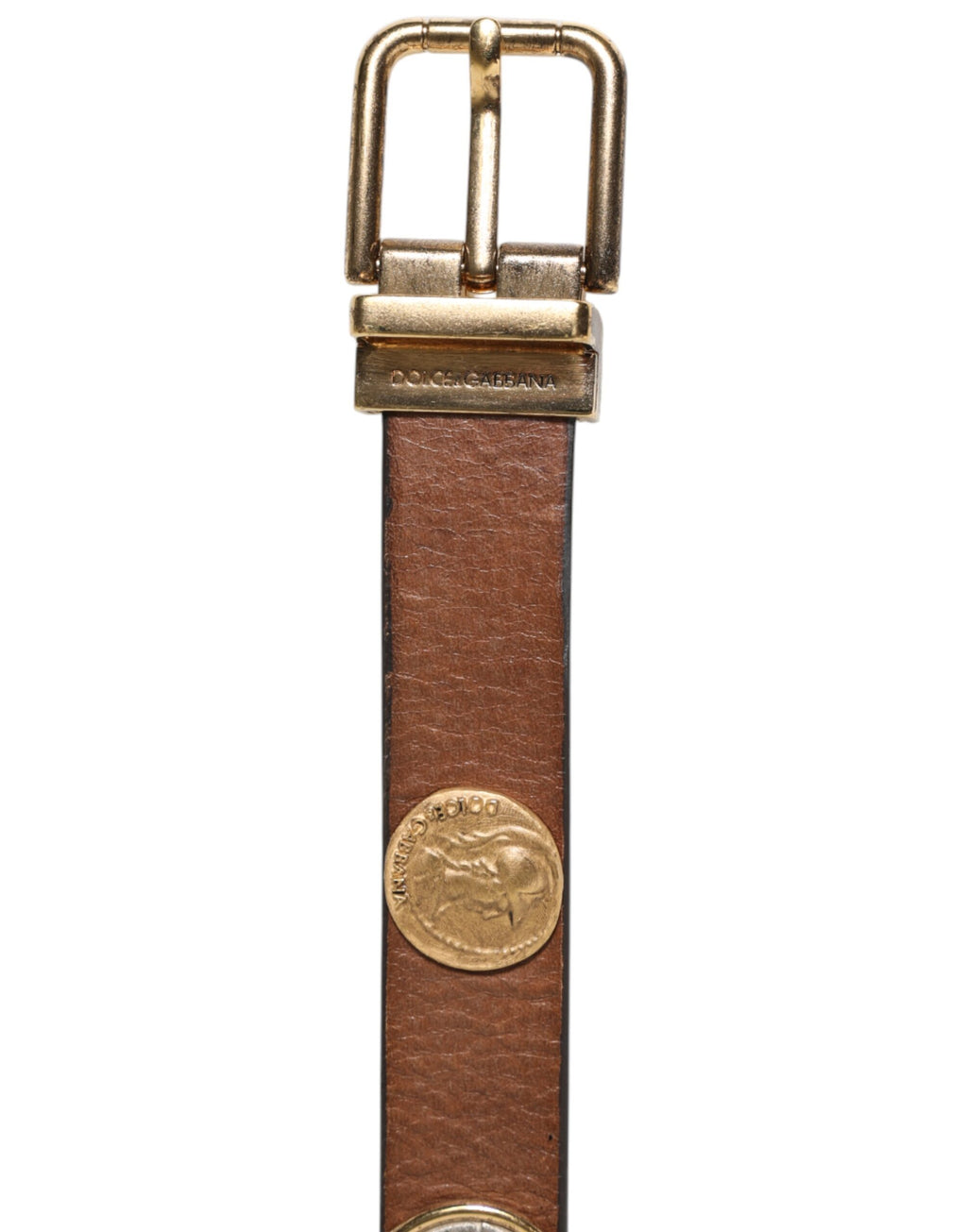 Dolce & Gabbana Braunes Leder Gold Silber Münze Schnalle Gürtel