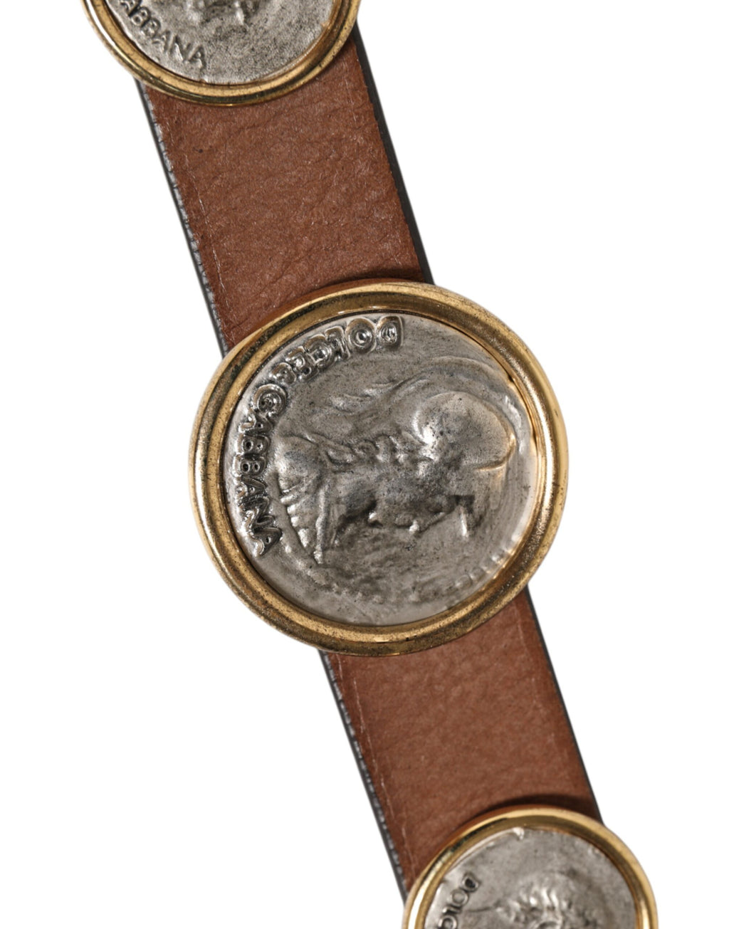 Dolce & Gabbana Braunes Leder Gold Silber Münze Schnalle Gürtel