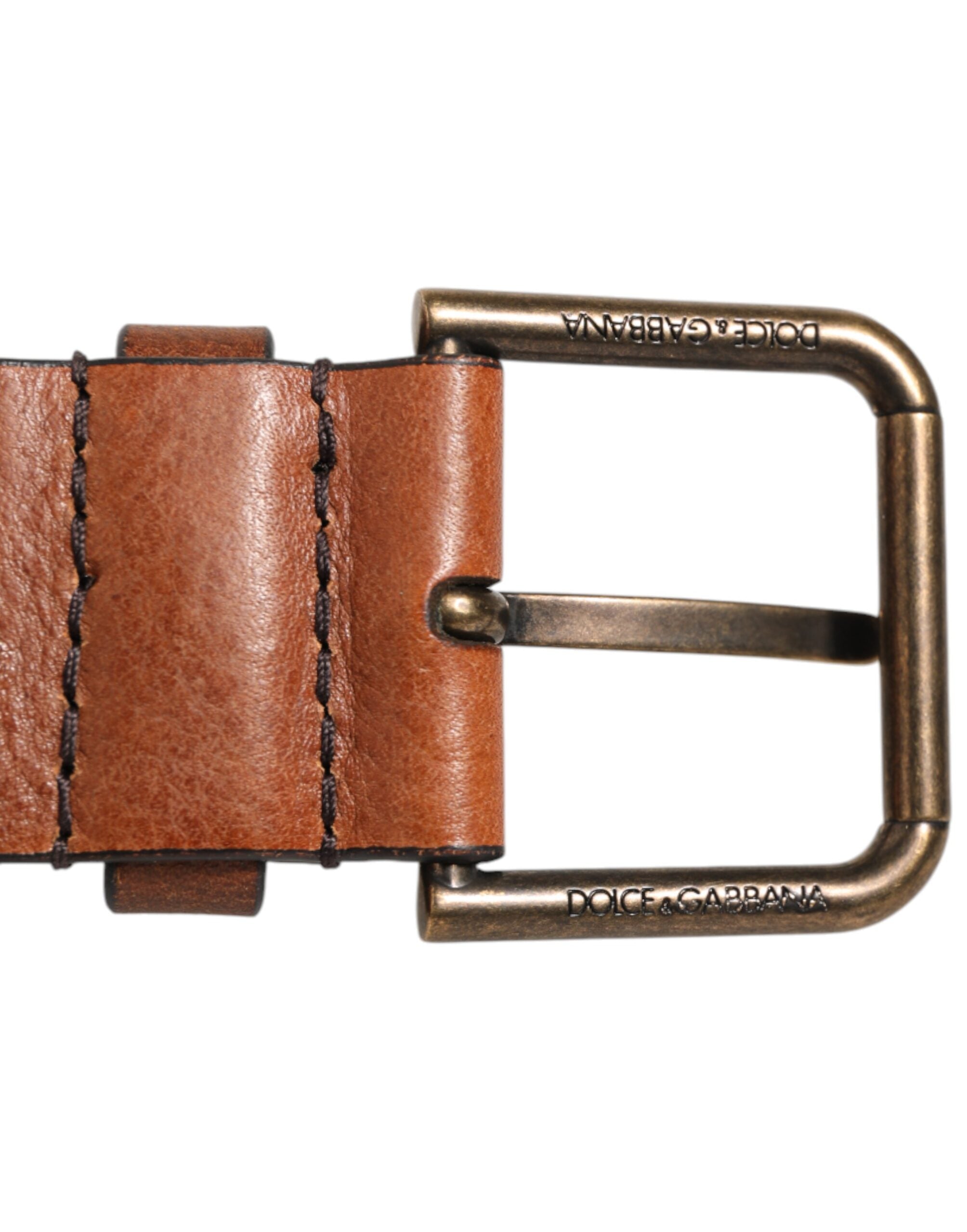 Dolce & Gabbana Brown Classic Gold Metal Logo Buckle Men's Belt