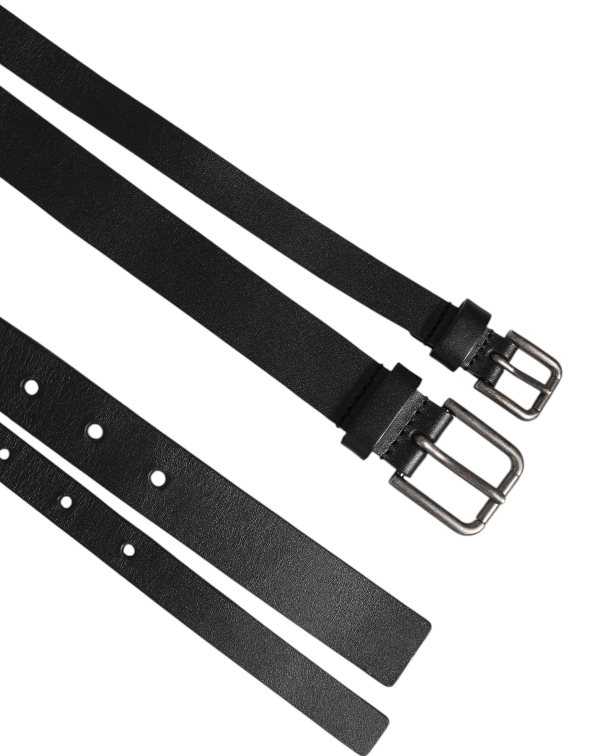 Dolce & Gabbana Black Double-Strap Leather Buckle Men's Belt