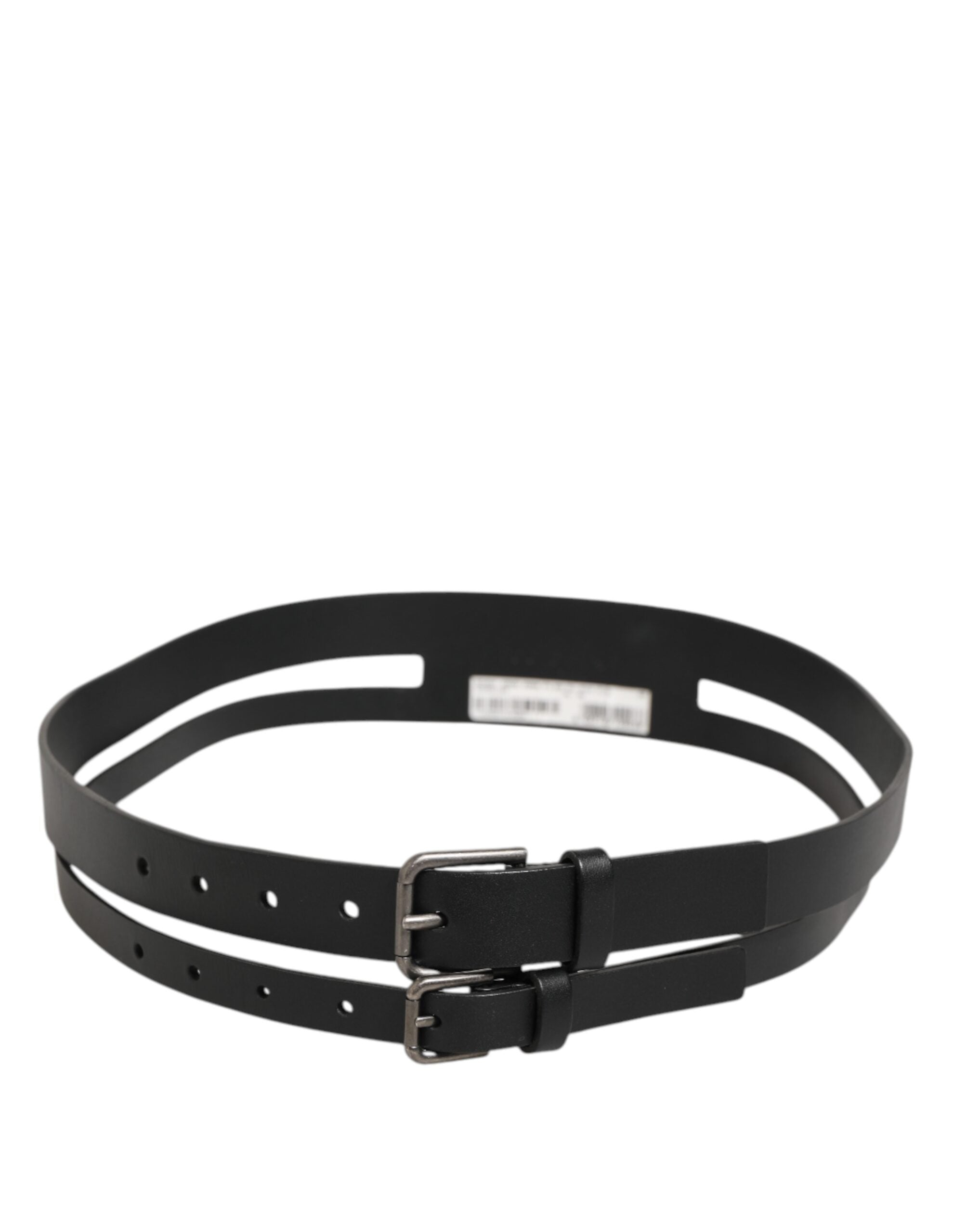 Dolce & Gabbana Black Double-Strap Leather Buckle Men's Belt