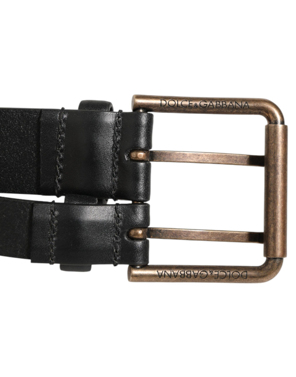 Dolce & Gabbana Schwarzer Doppelriemen-Ledergürtel mit Messingschnalle