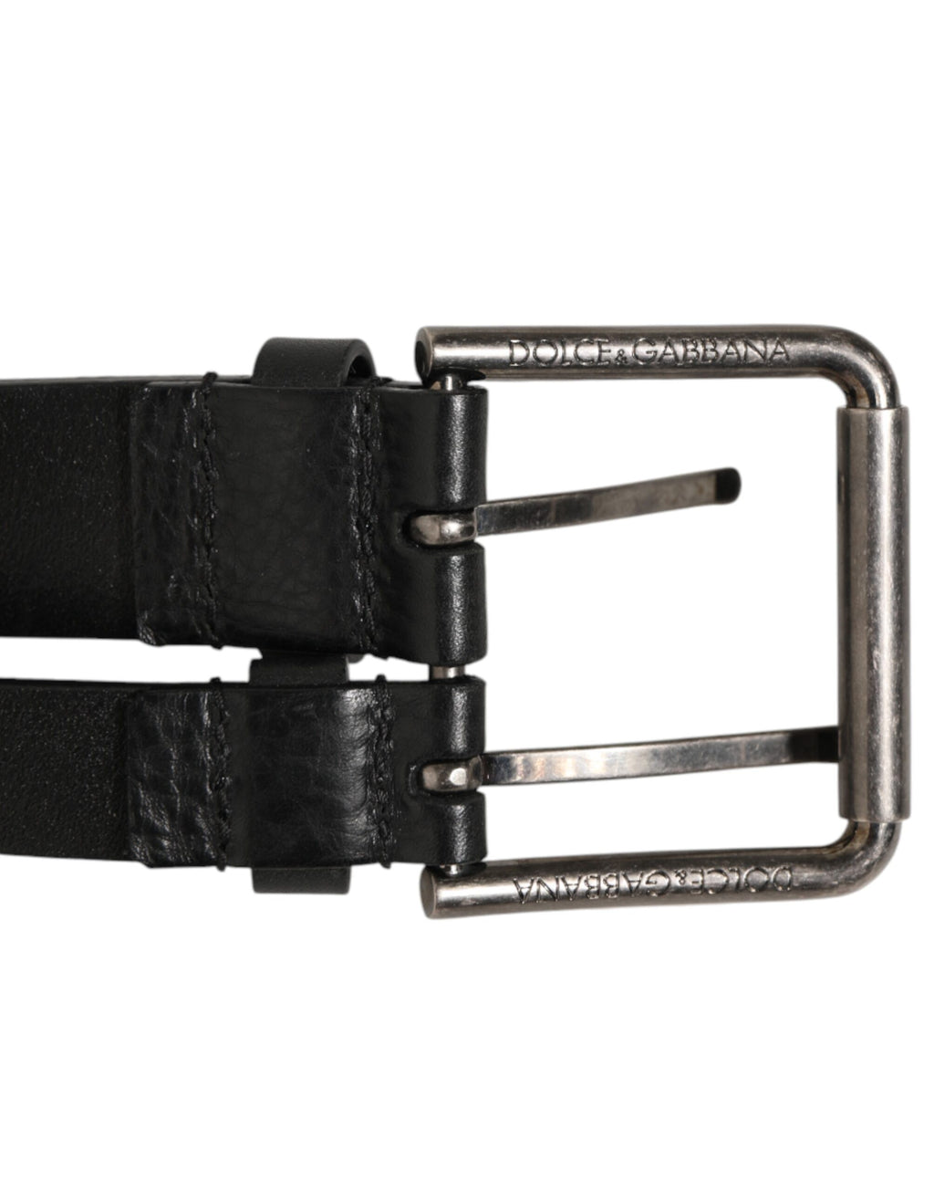 Dolce & Gabbana Schwarzer Doppelriemen-Ledergürtel mit Silberschnalle