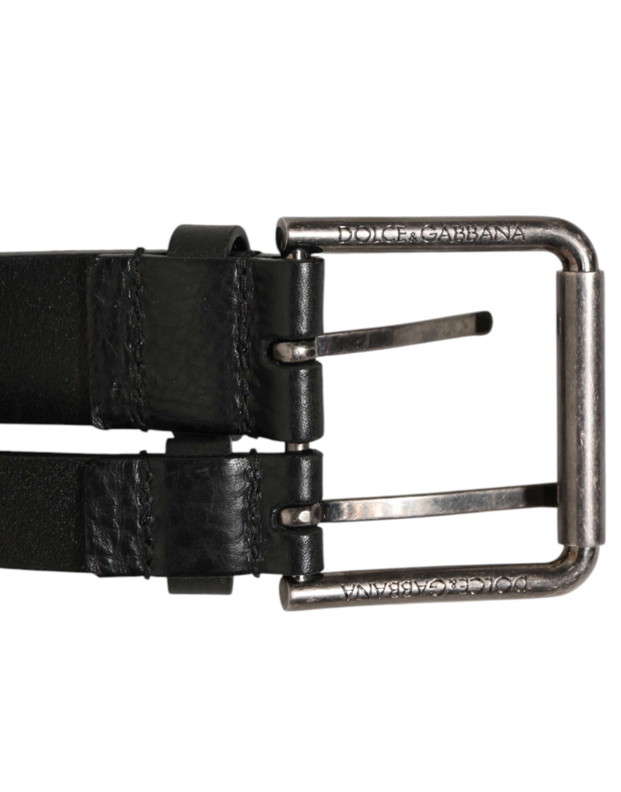 Dolce & Gabbana Schwarzer Doppelriemen-Ledergürtel mit Silberschnalle