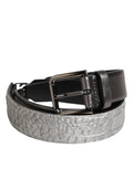 Dolce & Gabbana Black Silver Pebbled Textured Leather Buckle Men's Belt