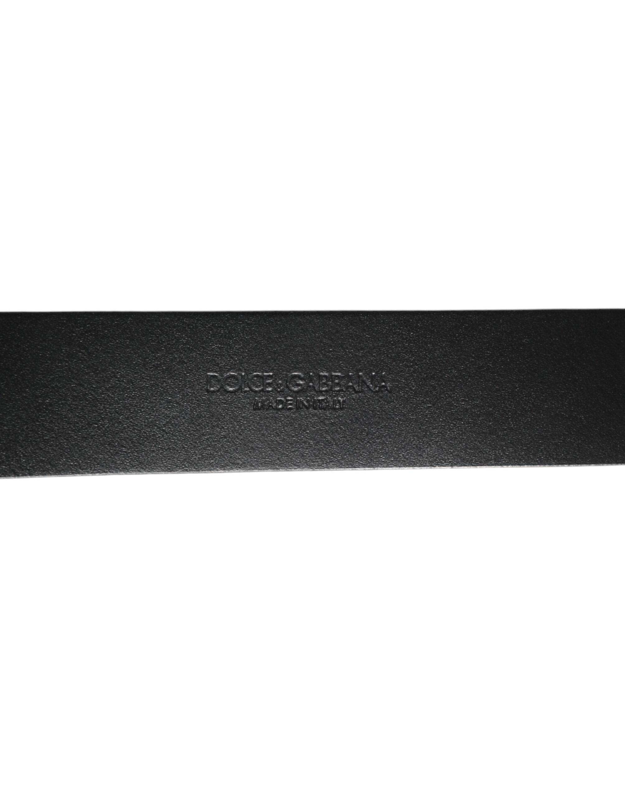 Dolce & Gabbana Black Silver Pebbled Textured Leather Buckle Men's Belt