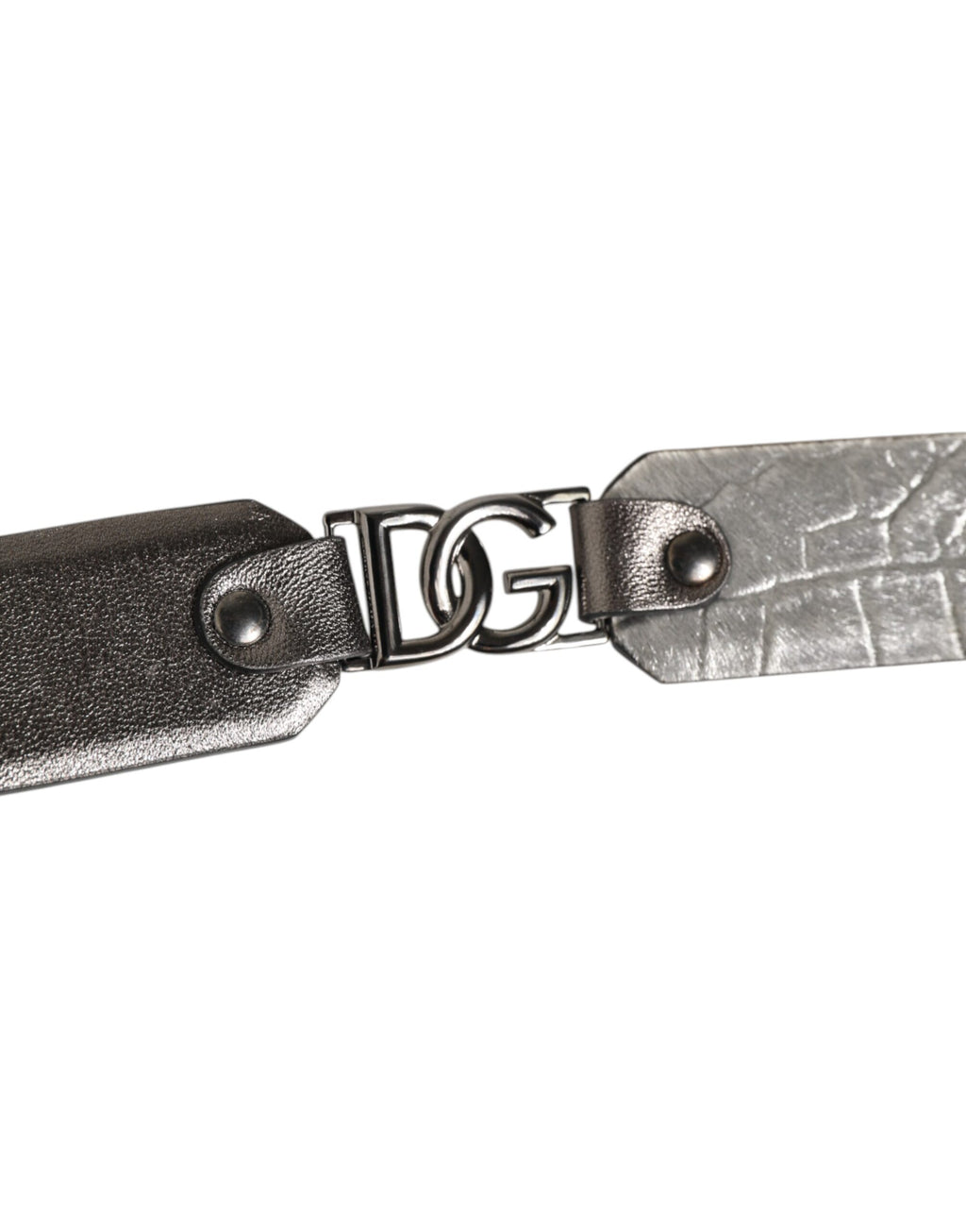 Dolce & Gabbana Black Silver Pebbled Textured Leather Buckle Men's Belt