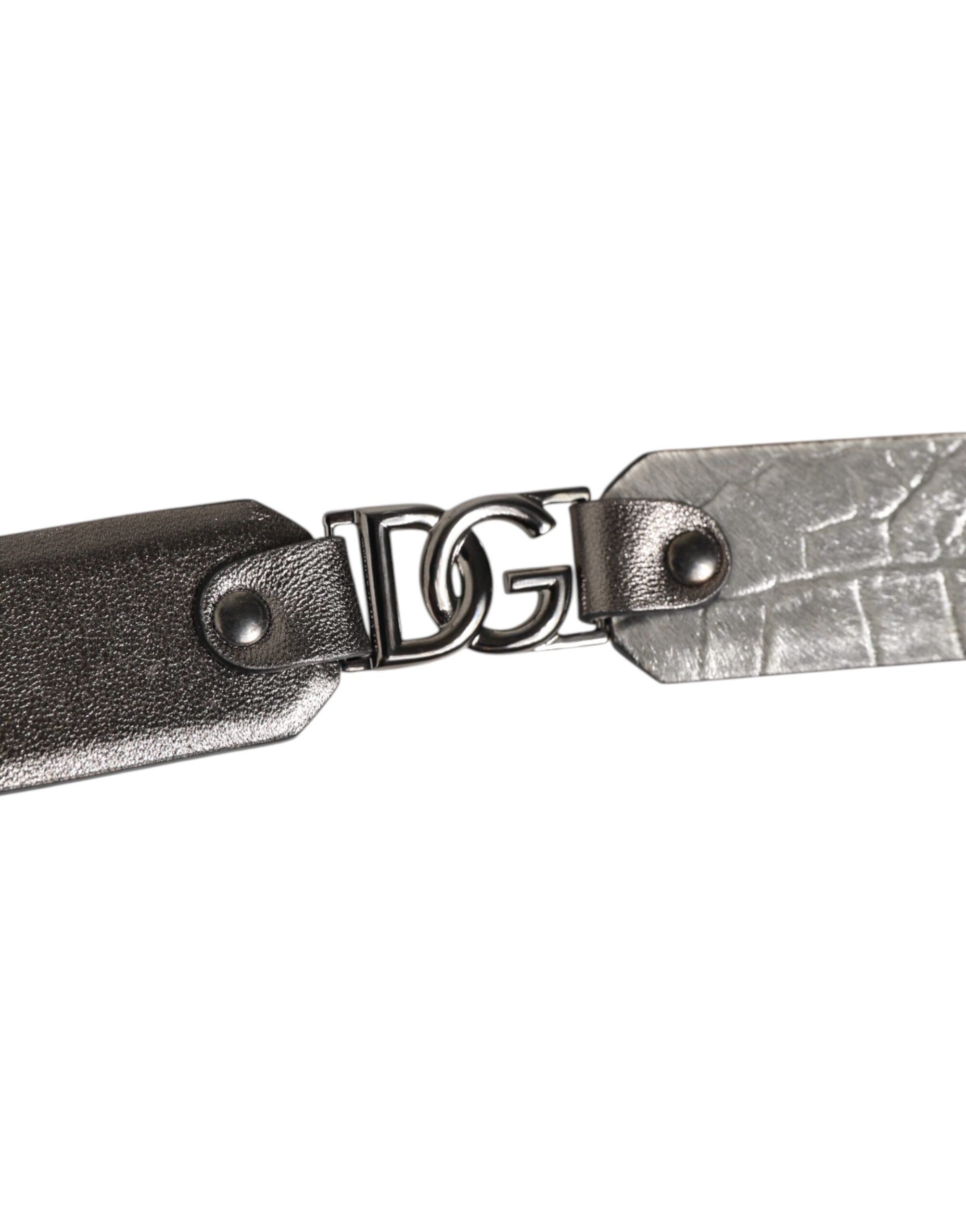 Dolce & Gabbana Black Silver Pebbled Textured Leather Buckle Men's Belt