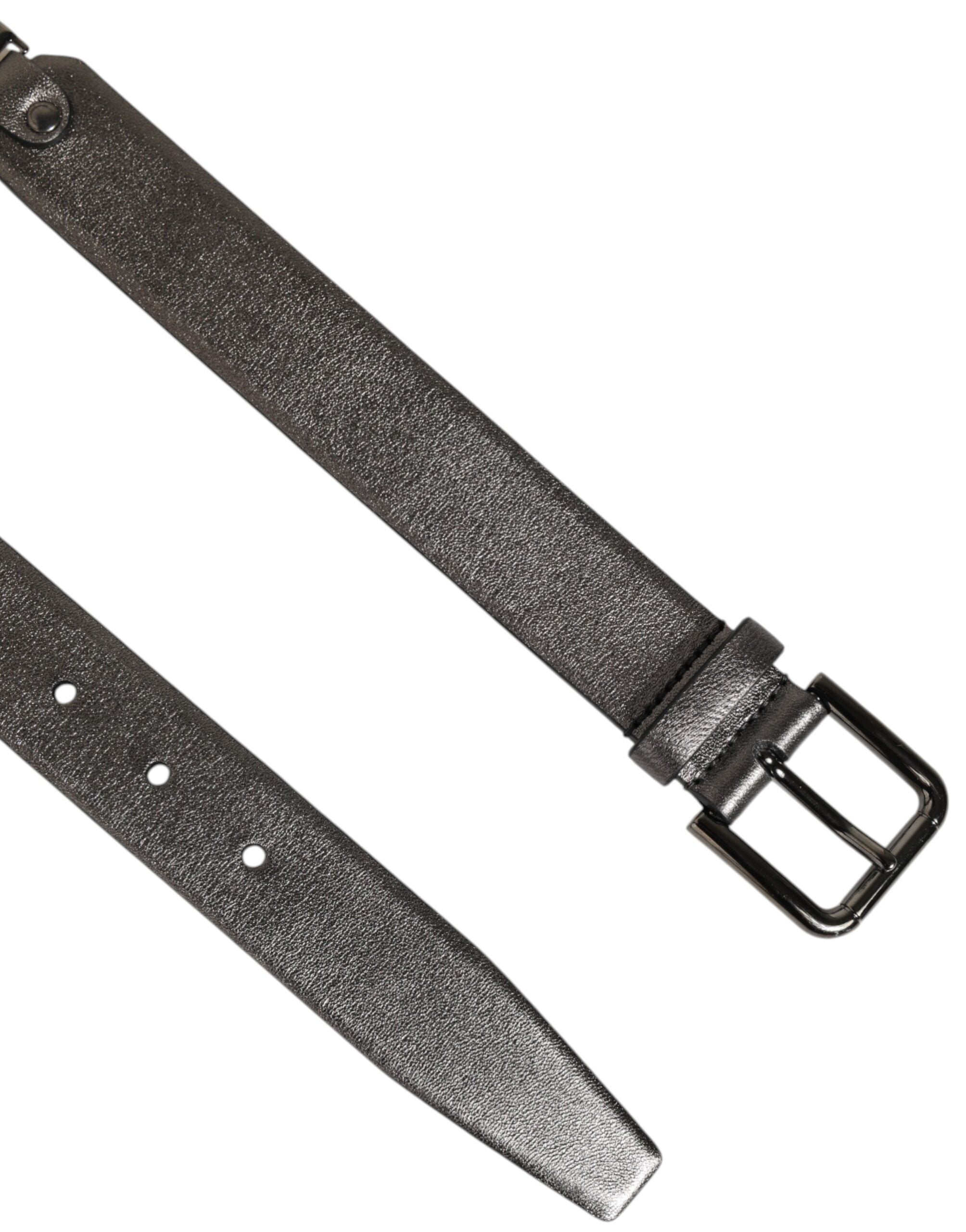 Dolce & Gabbana Black Silver Pebbled Textured Leather Buckle Men's Belt