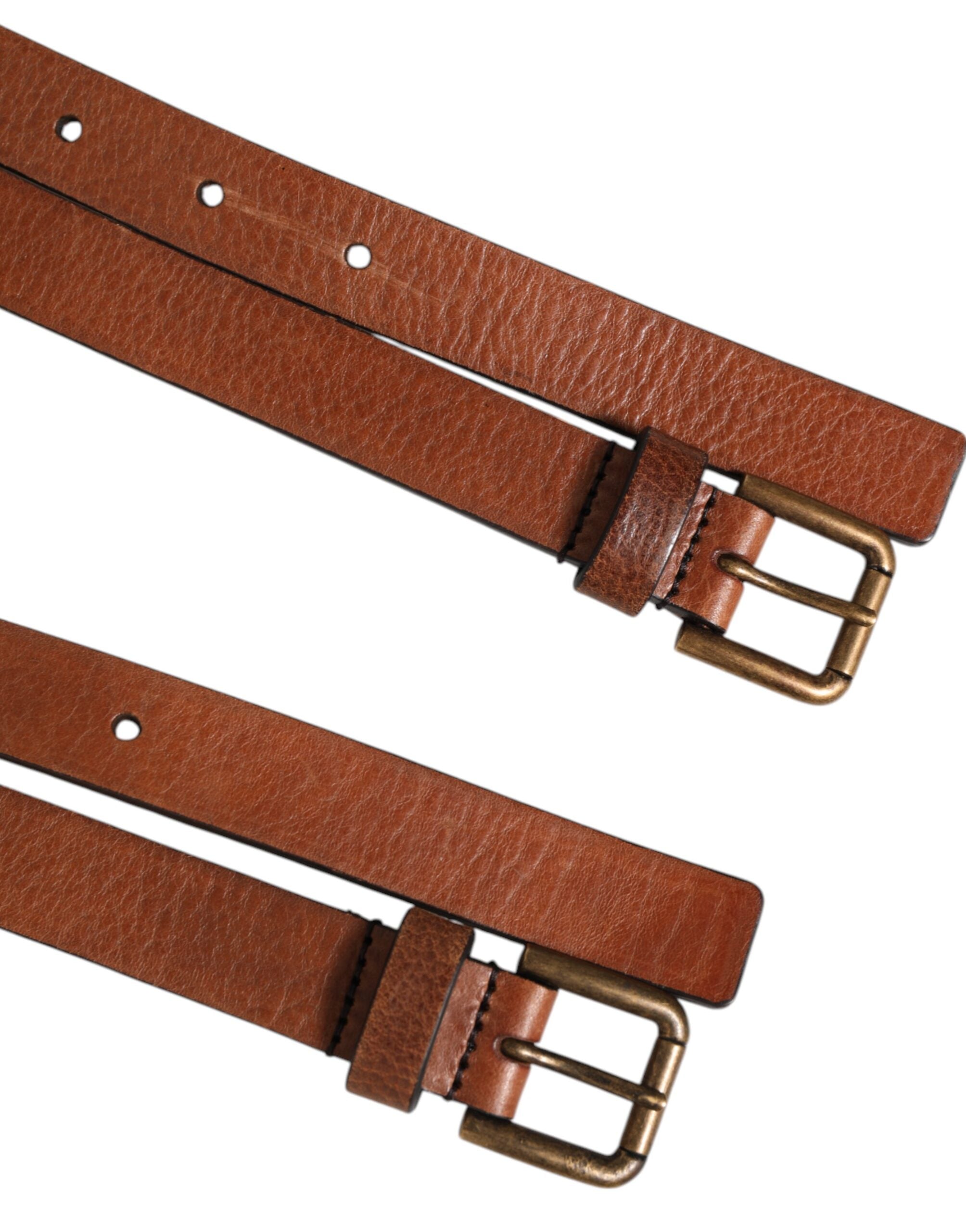 Dolce & Gabbana Brown Double-Strap Leather Belt with Gold Buckle