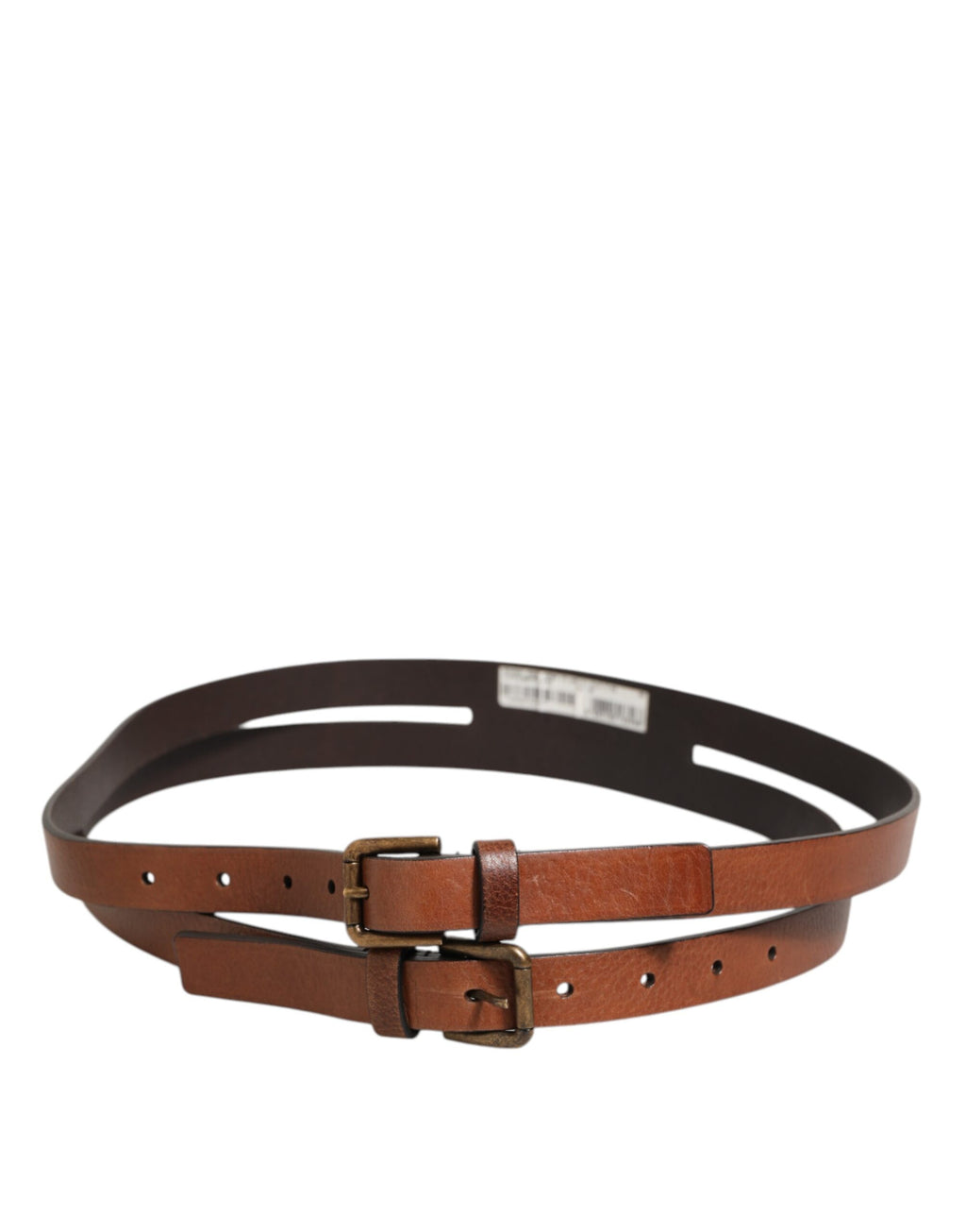 Dolce & Gabbana Brown Double-Strap Leather Belt with Gold Buckle