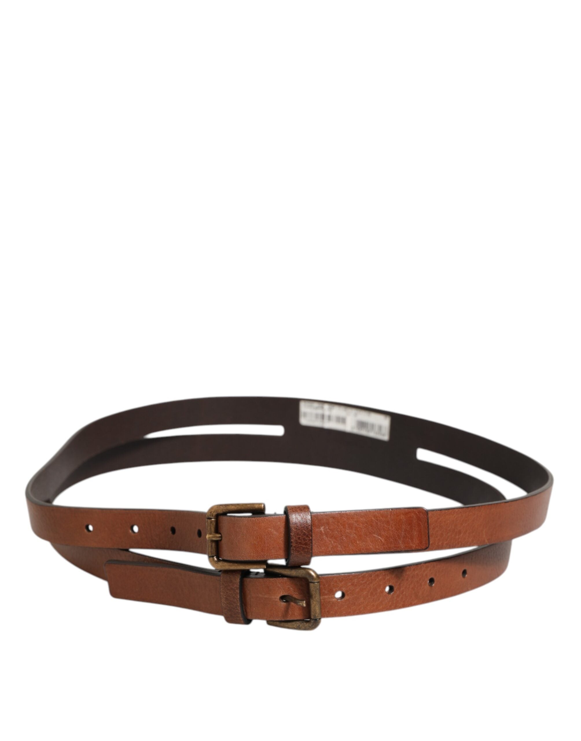 Dolce & Gabbana Brown Double-Strap Leather Belt with Gold Buckle