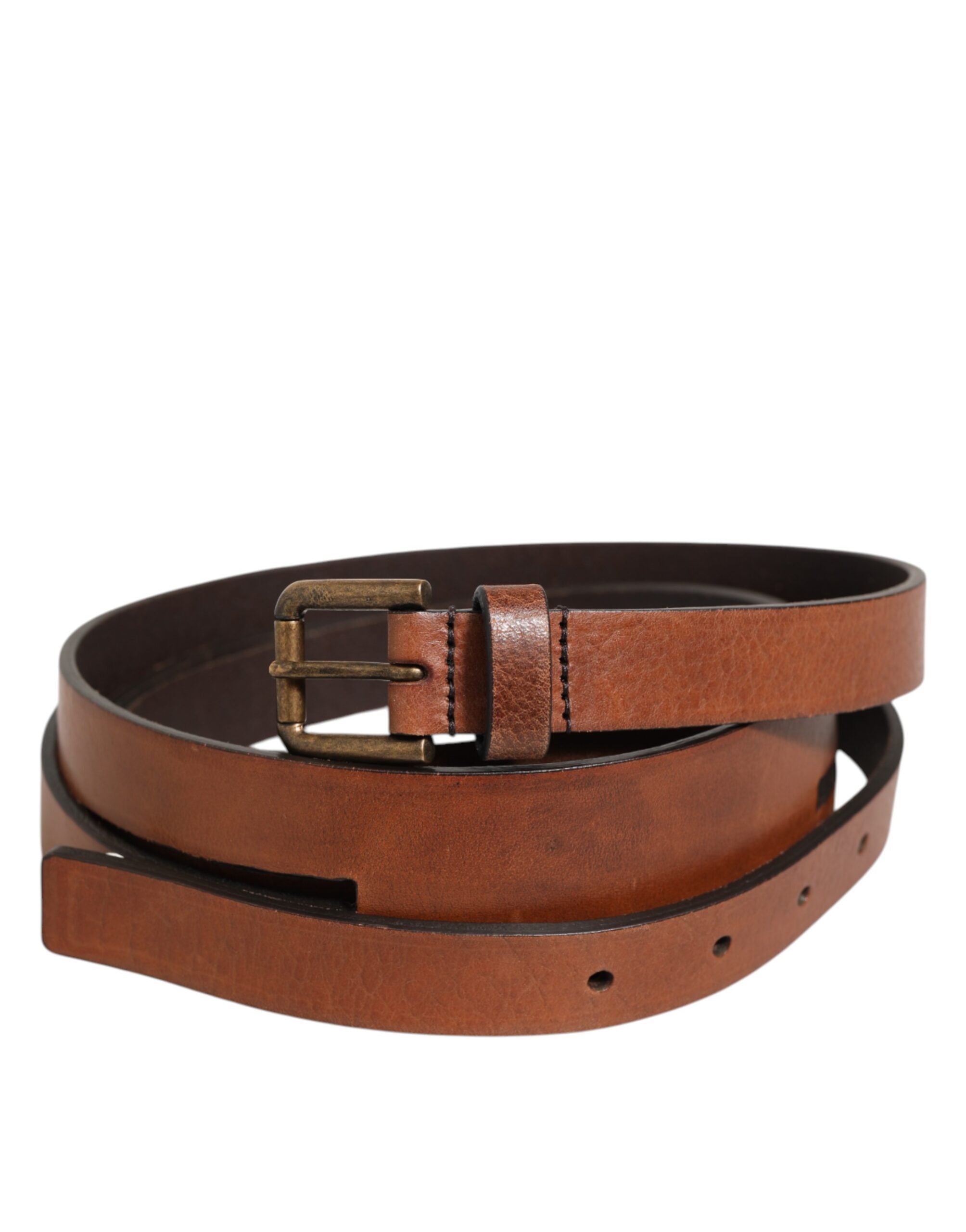 Dolce & Gabbana Brown Double-Strap Leather Belt with Gold Buckle