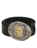 Dolce & Gabbana Men's Black Leather Belt with Ornate Metal Buckle