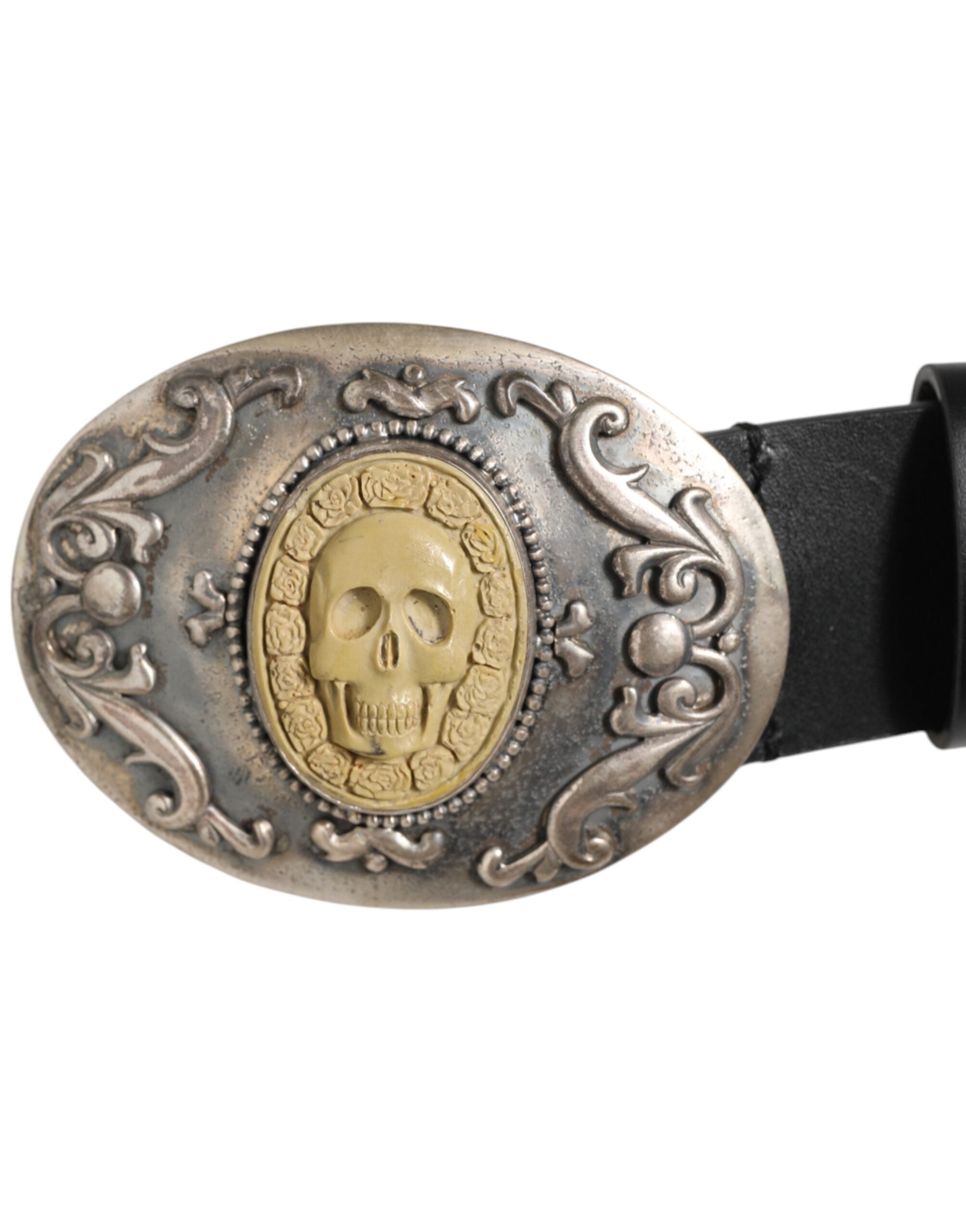 Dolce & Gabbana Men's Black Leather Belt with Ornate Metal Buckle