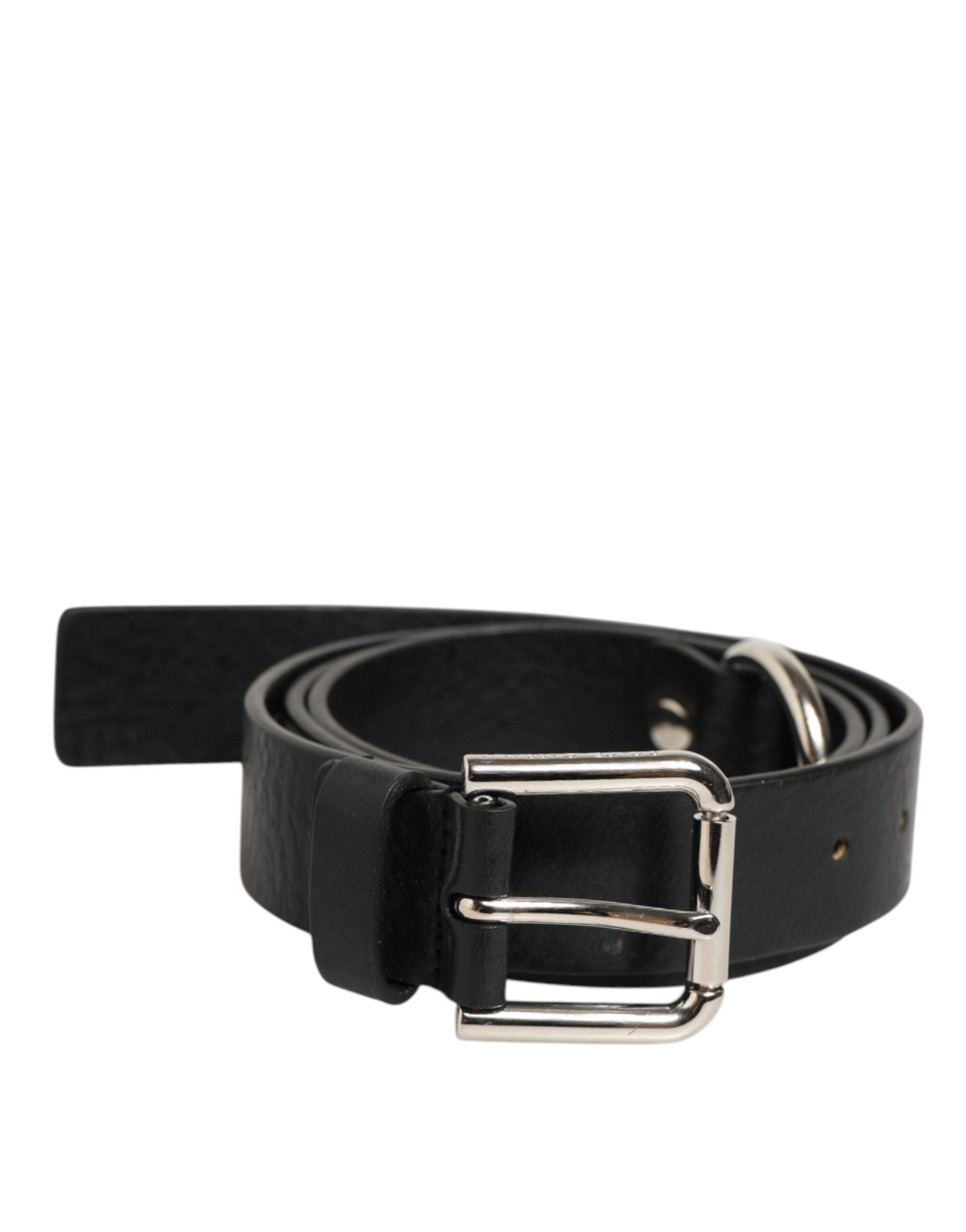 Dolce & Gabbana Black Leather Belt with Classic Metal Logo Buckle