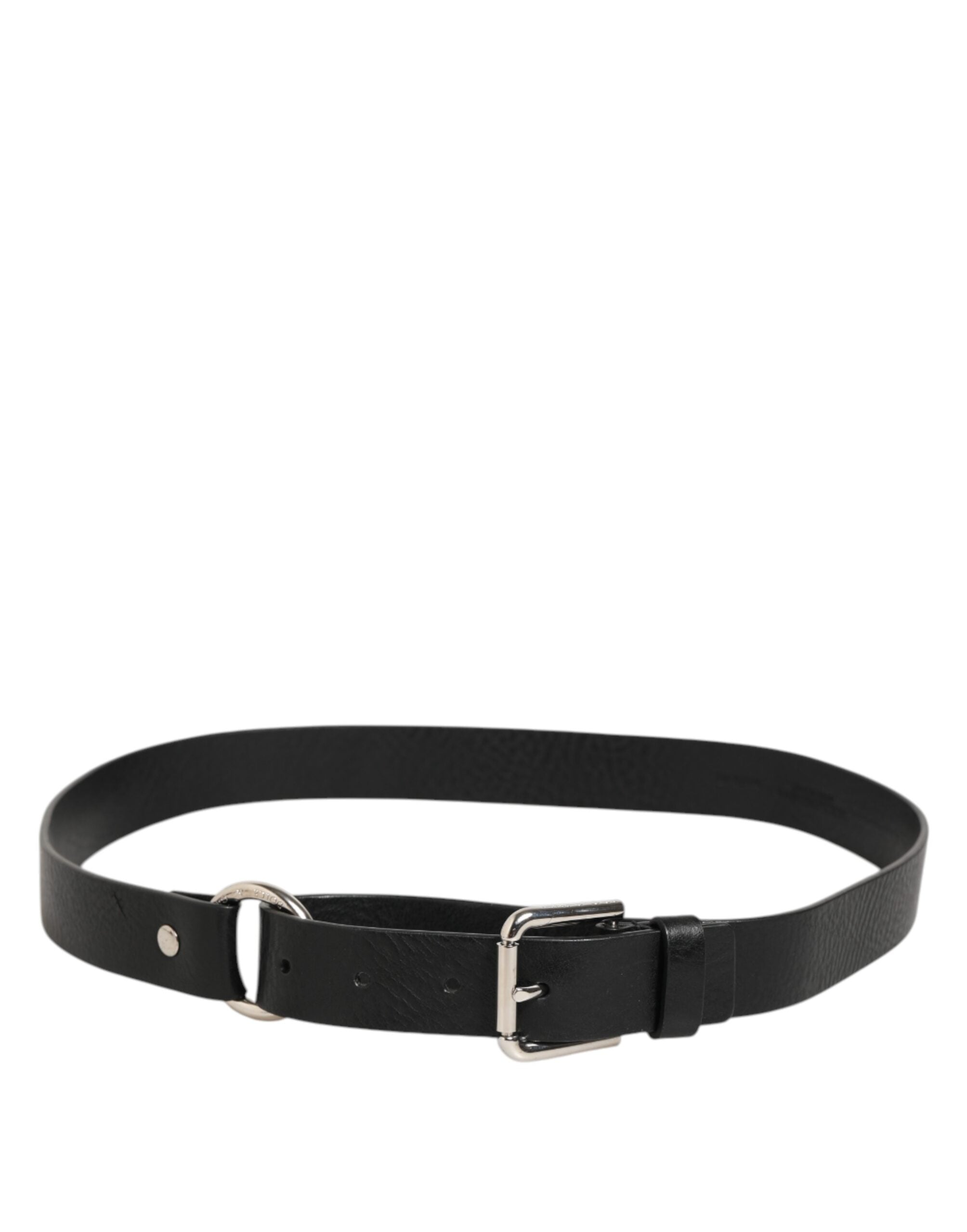 Dolce & Gabbana Black Leather Belt with Classic Metal Logo Buckle