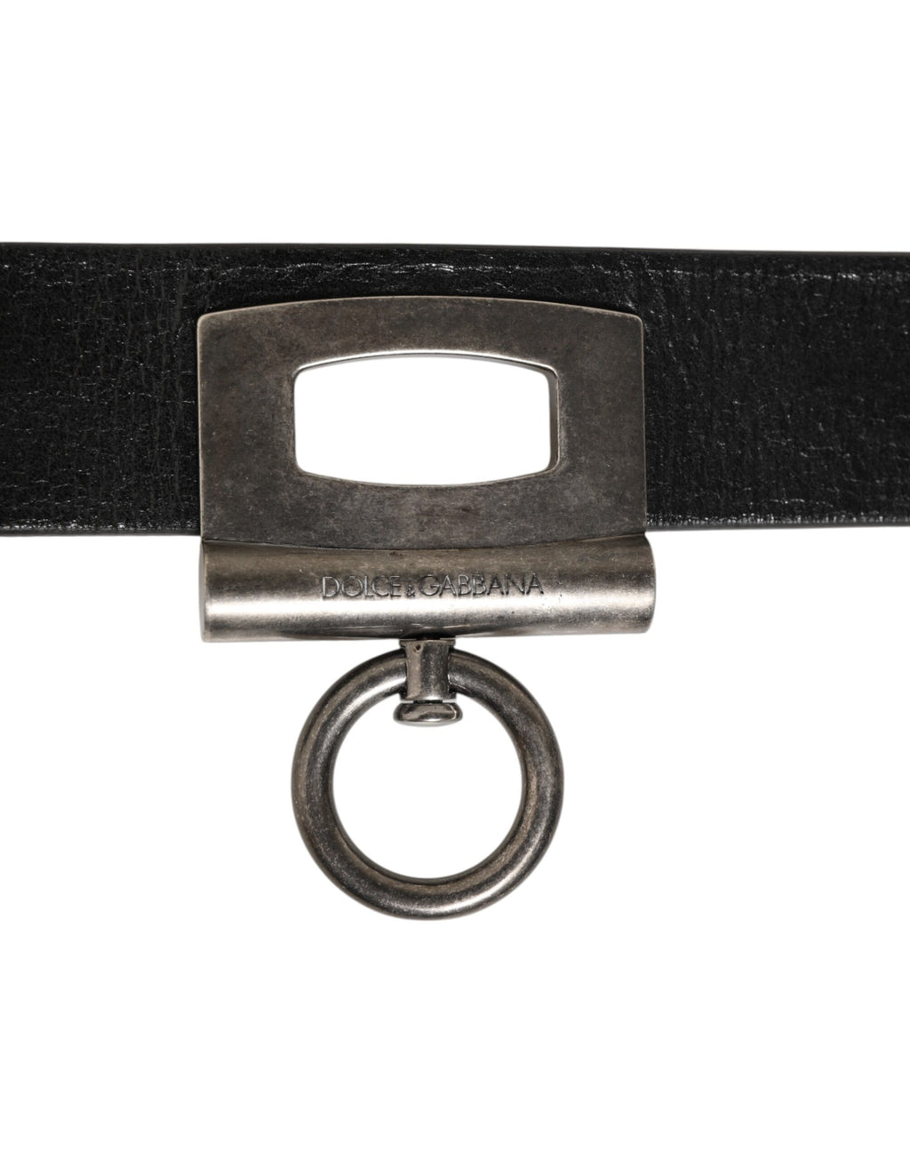 Dolce & Gabbana Schwarzes Leder Seite Ringe Messing Schnalle Gürtel