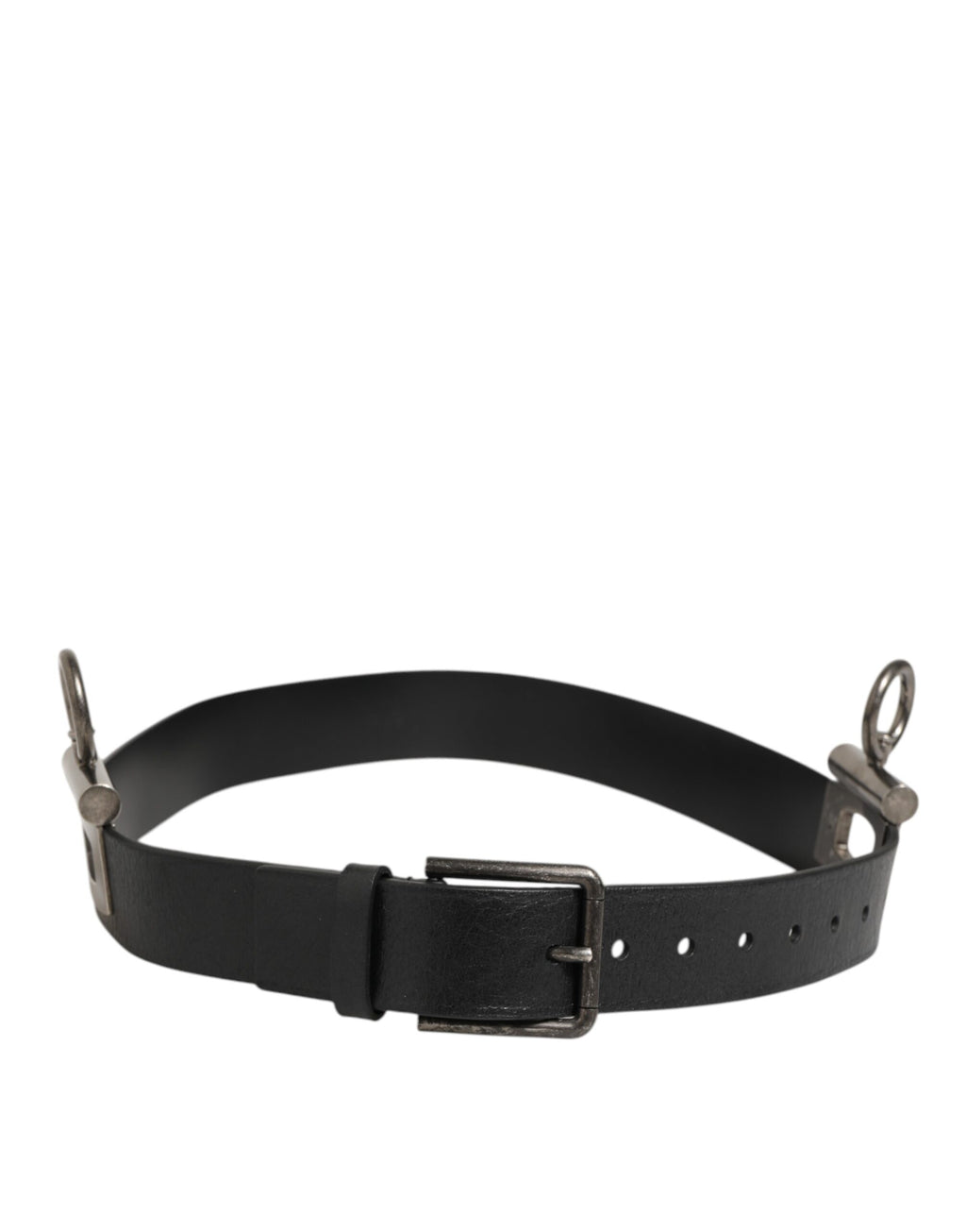 Dolce & Gabbana Schwarzes Leder Seite Ringe Messing Schnalle Gürtel