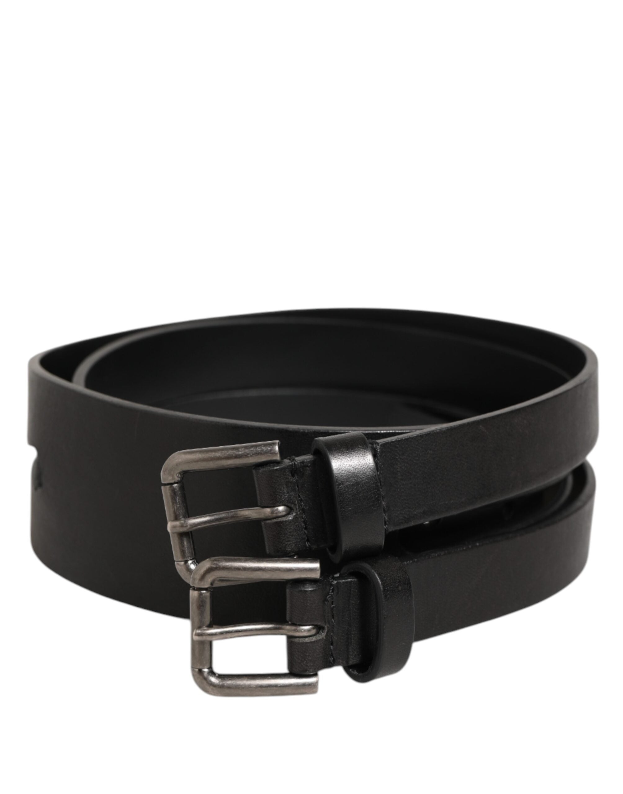 Dolce & Gabbana Black Double-Strap Leather Belt with Silver Buckle