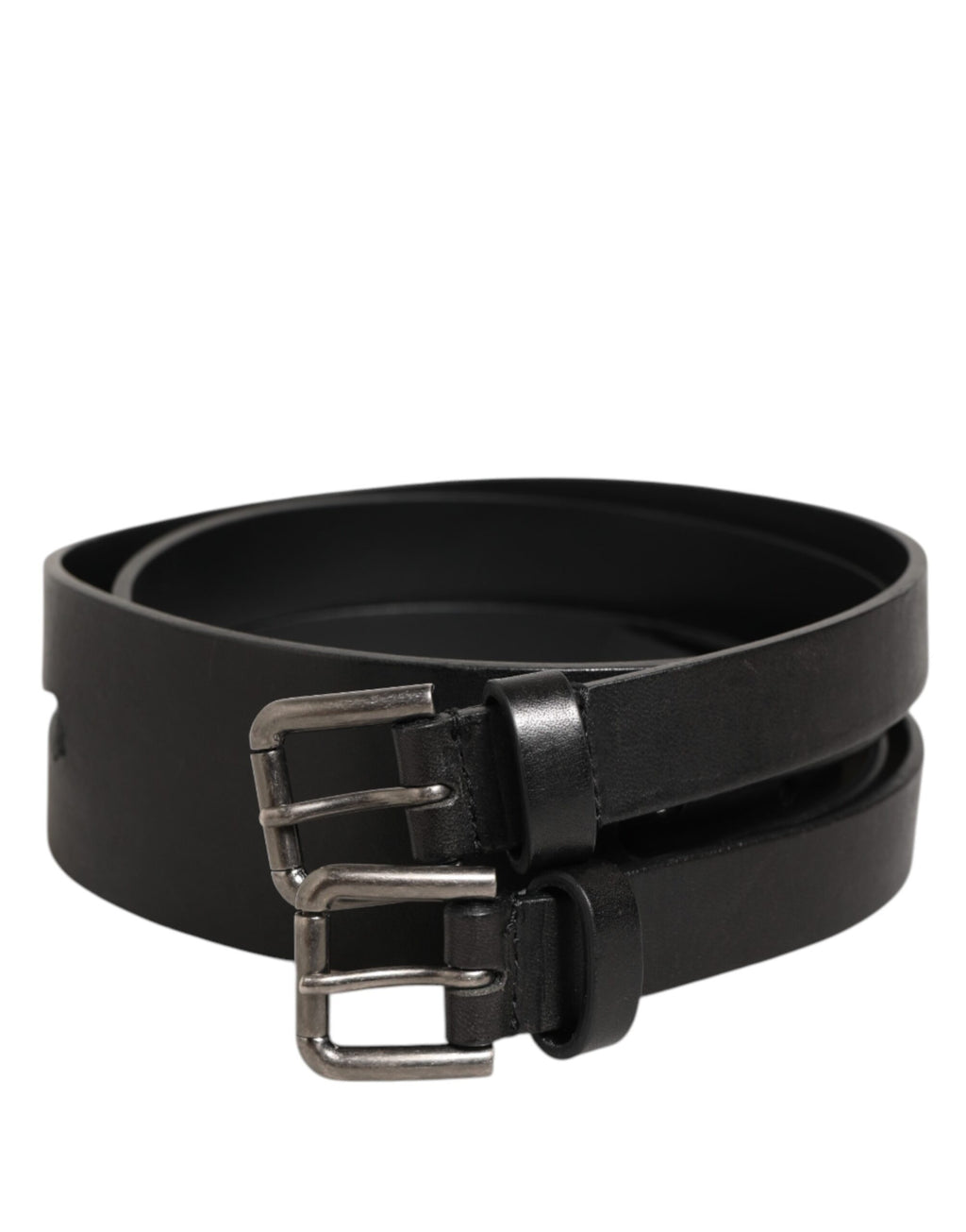 Dolce & Gabbana Black Double-Strap Leather Belt with Silver Buckle