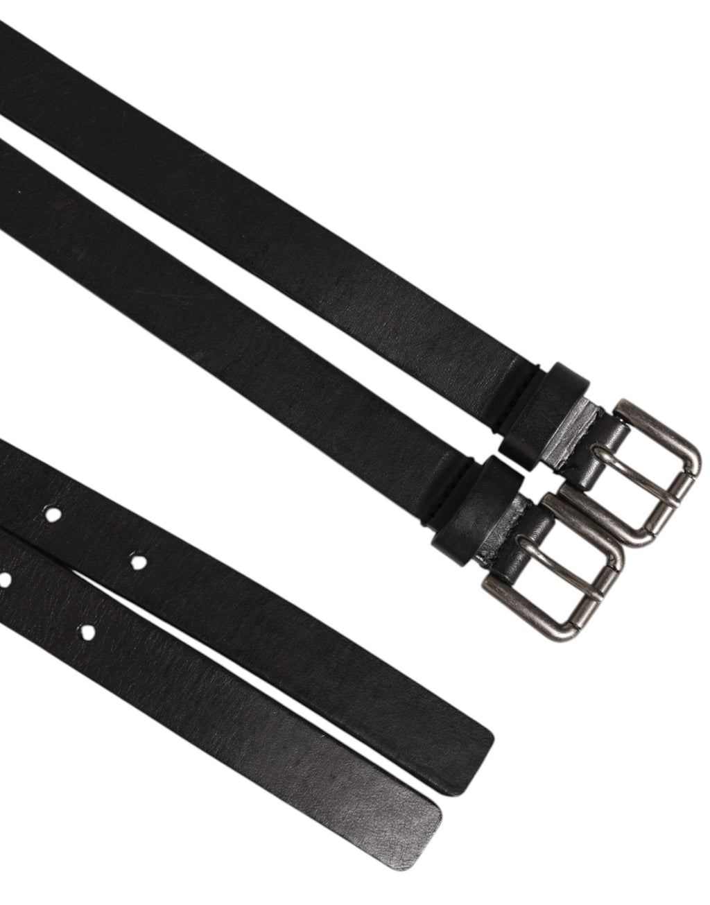 Dolce & Gabbana Black Double-Strap Leather Belt with Silver Buckle