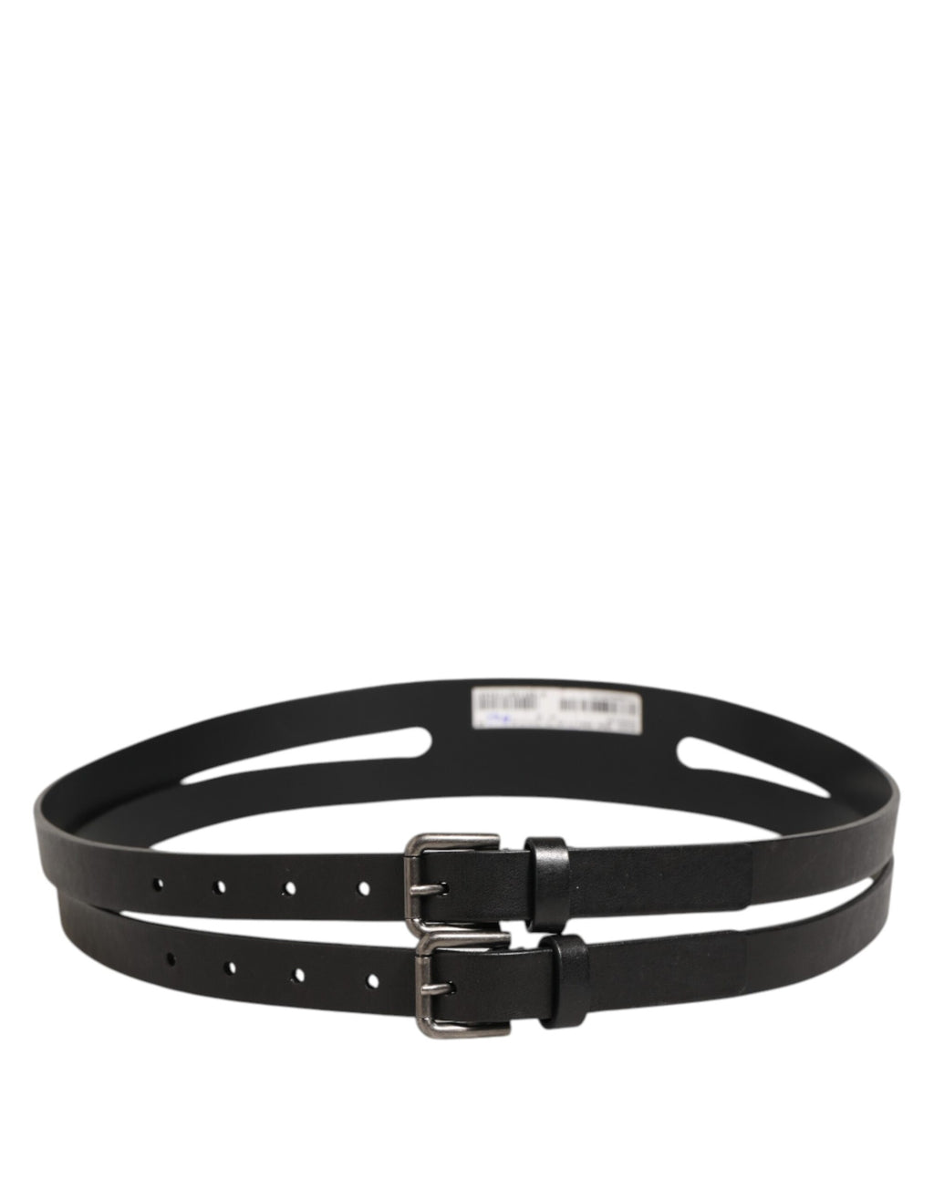 Dolce & Gabbana Black Double-Strap Leather Belt with Silver Buckle