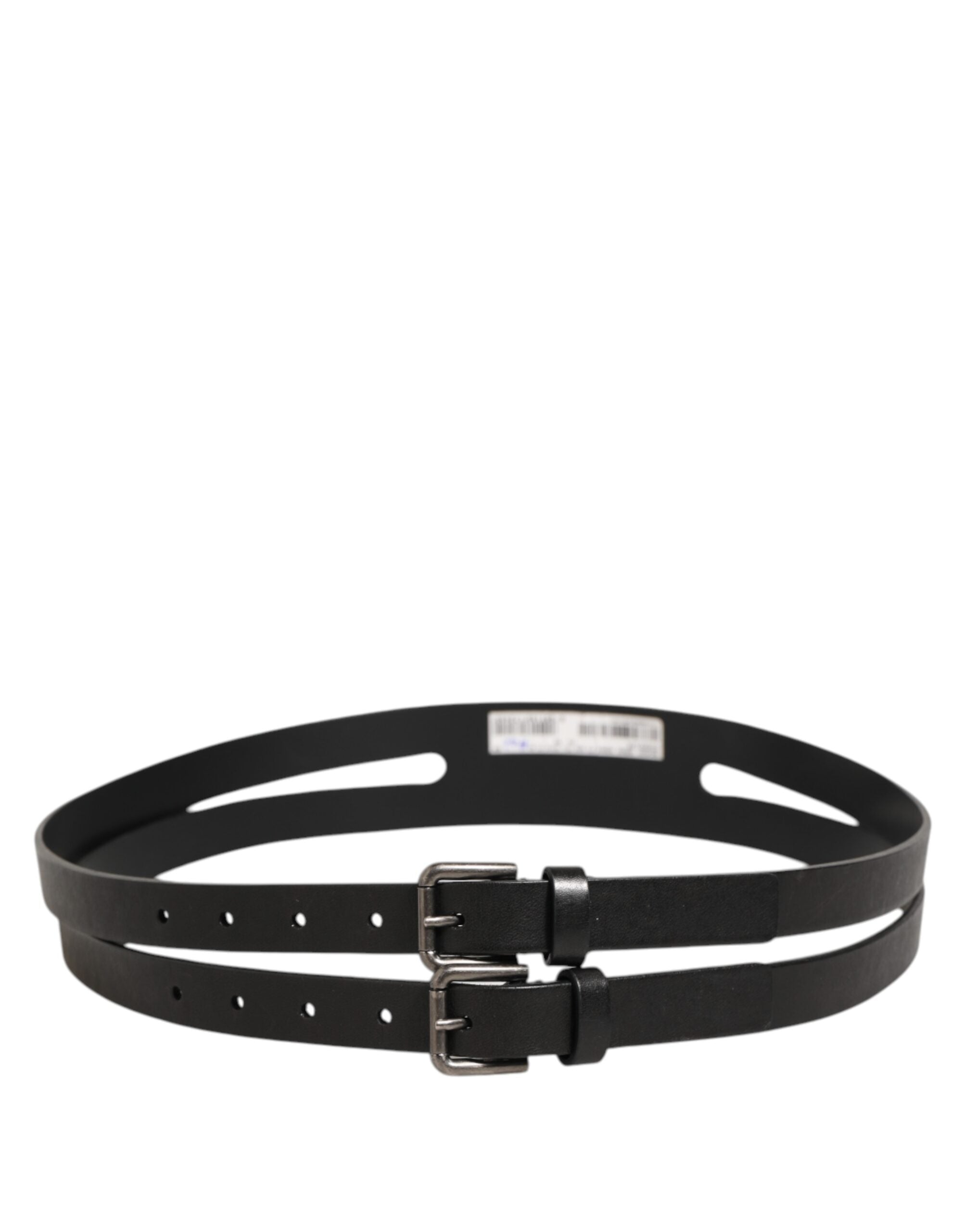 Dolce & Gabbana Black Double-Strap Leather Belt with Silver Buckle