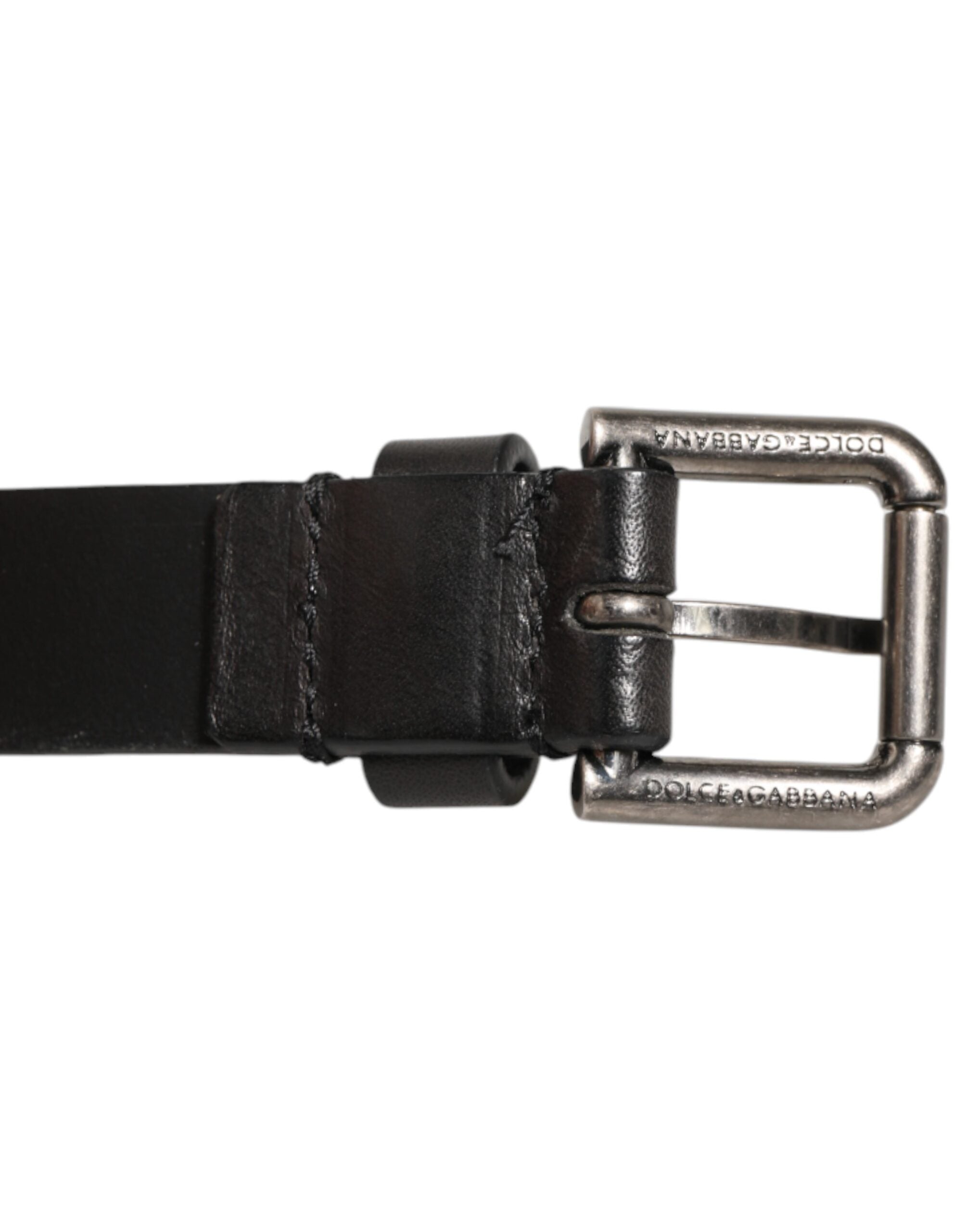 Dolce & Gabbana Black Double-Strap Leather Belt with Silver Buckle