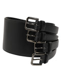 Dolce & Gabbana Schwarzer Leder-4-Riemen-Metall-Gürtel mit mehreren Schnallen