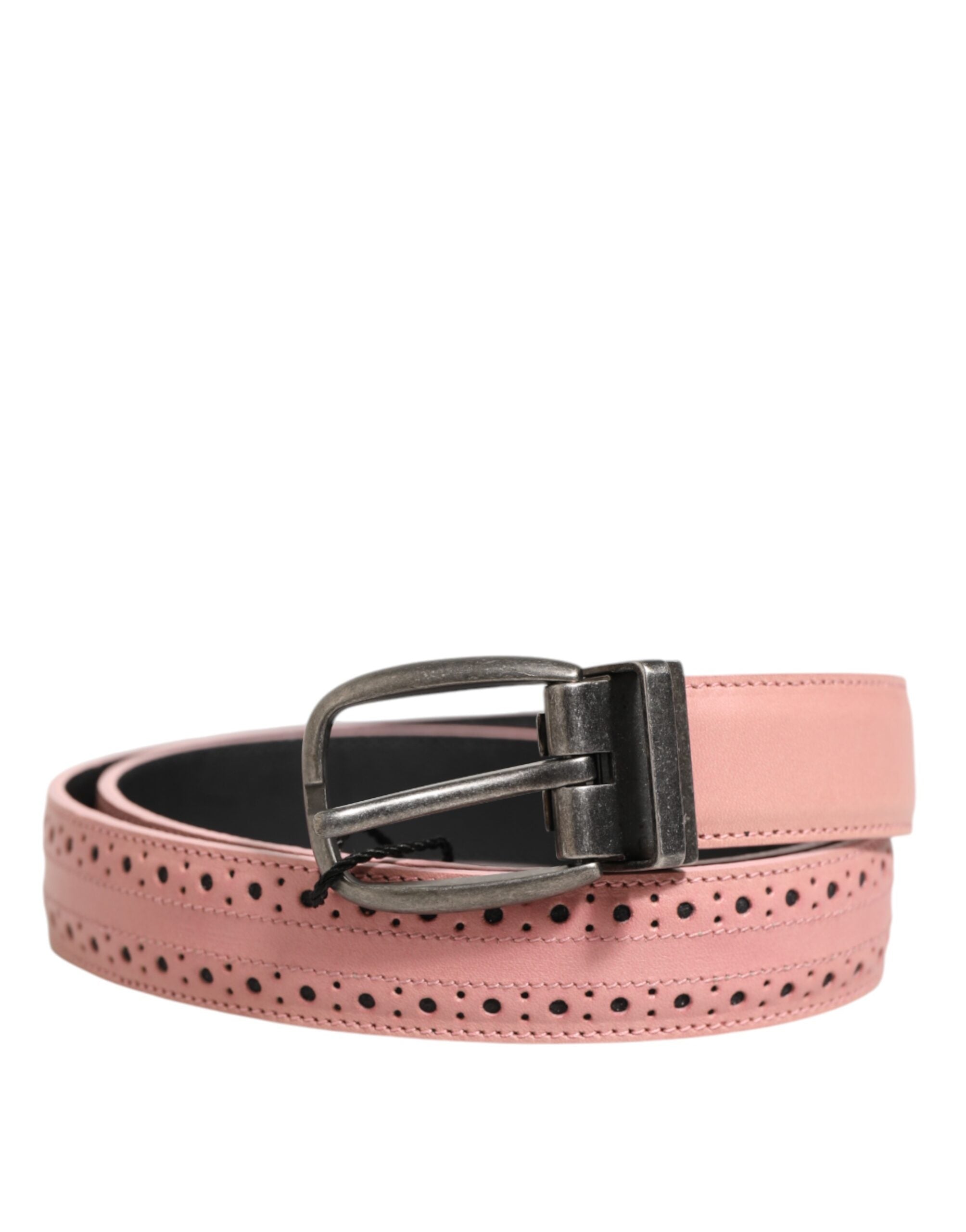 Dolce & Gabbana Pink Leather Perforated Details Buckle Belt