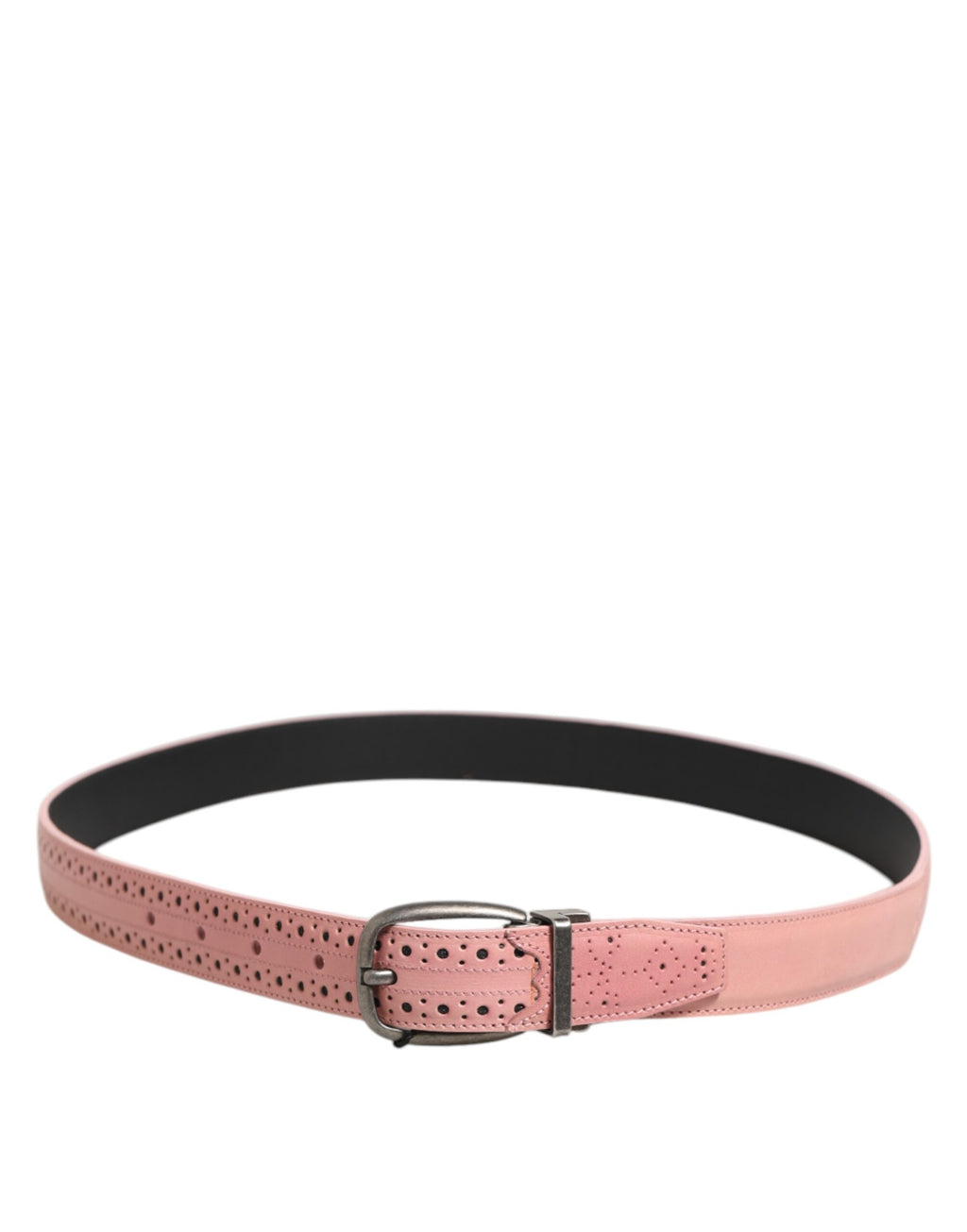 Dolce & Gabbana Pink Leather Perforated Details Buckle Belt