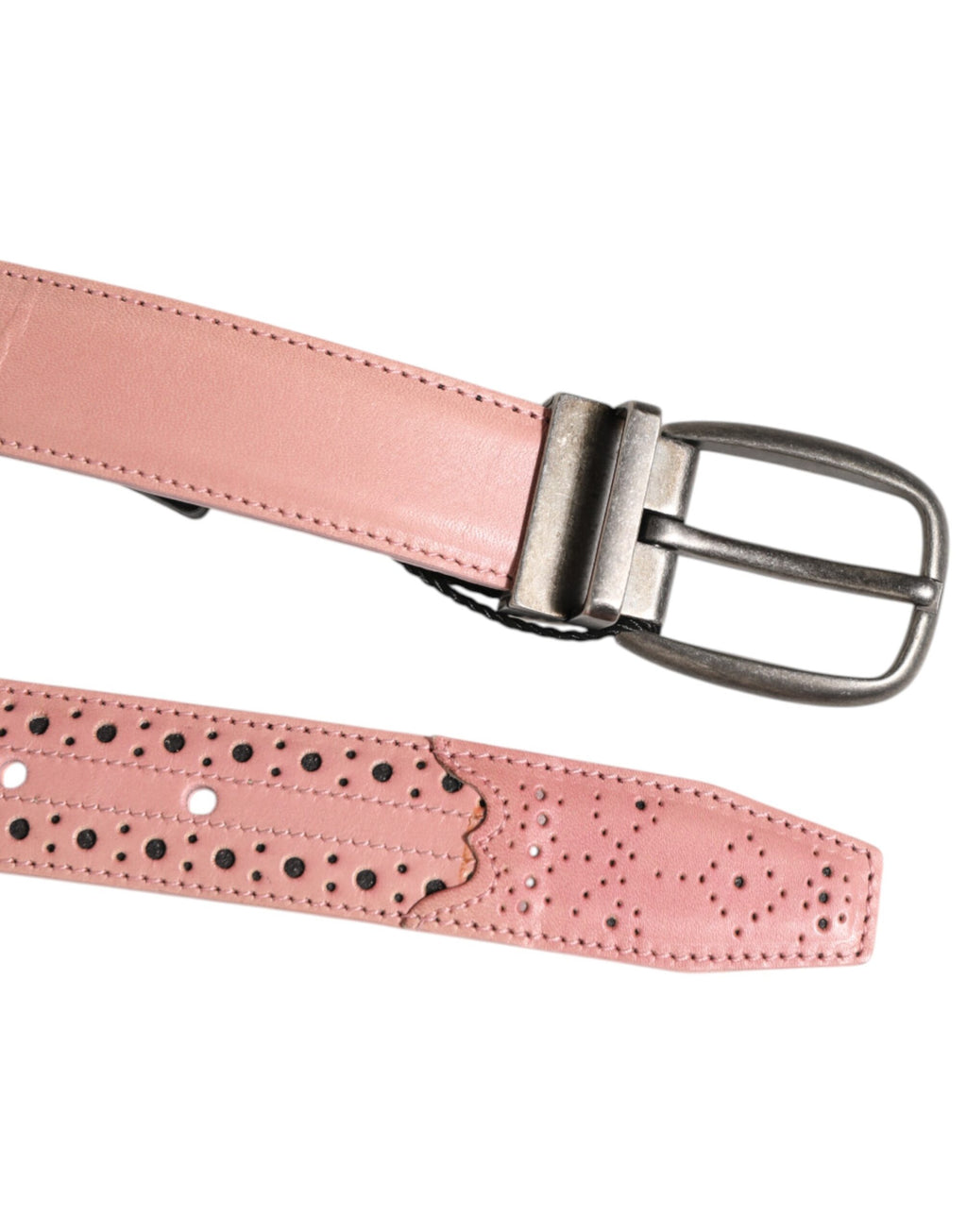 Dolce & Gabbana Pink Leather Perforated Details Buckle Belt