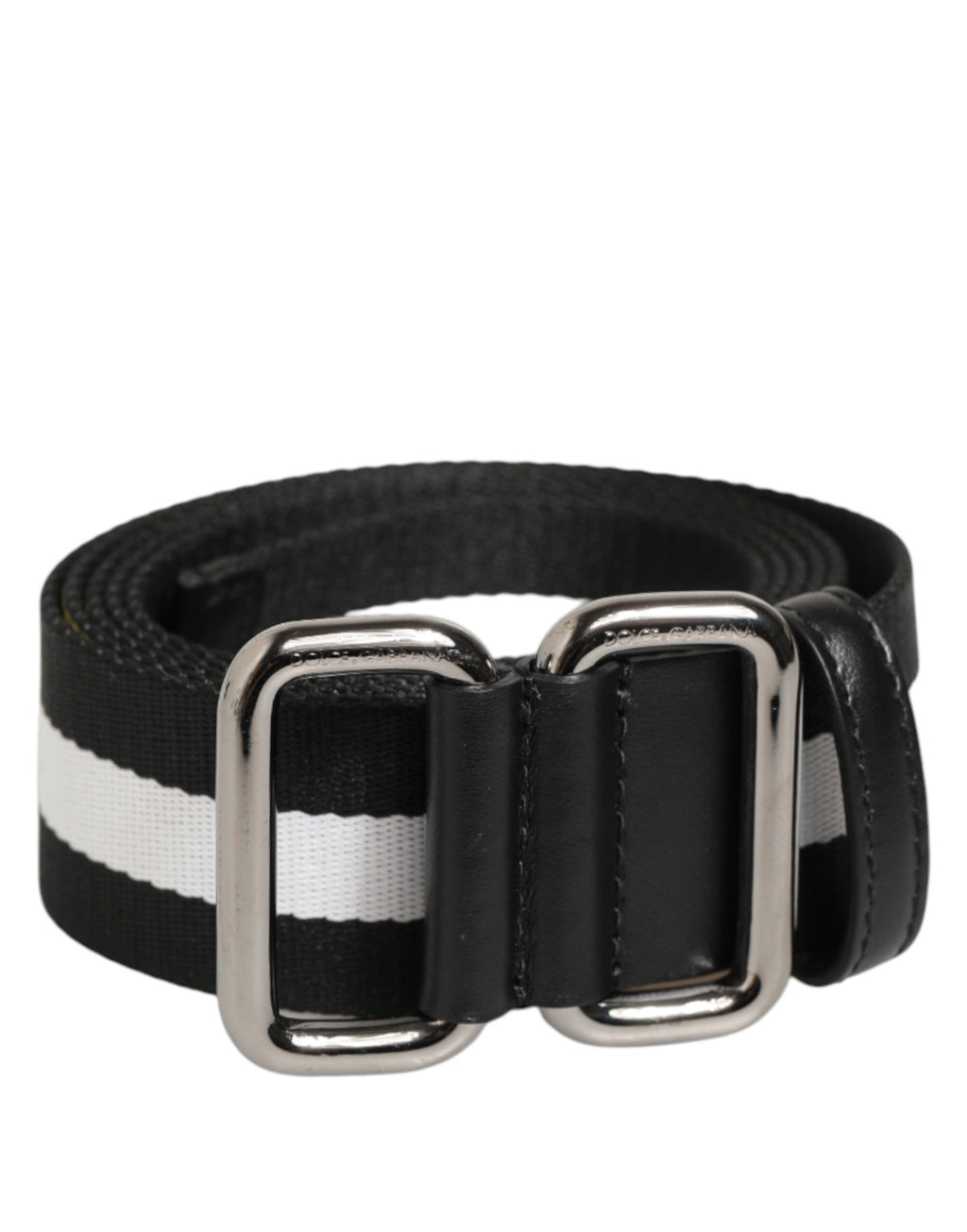 Dolce & Gabbana Black and White Striped Men's Belt with Metal Buckle