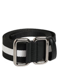 Dolce & Gabbana Black and White Striped Men's Belt with Metal Buckle