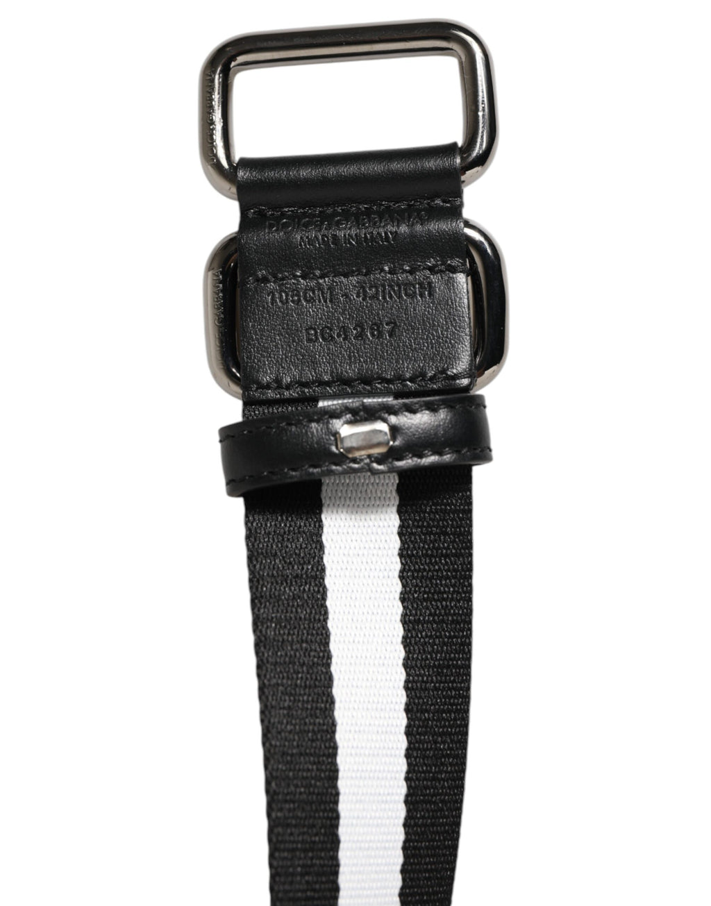 Dolce & Gabbana Black and White Striped Men's Belt with Metal Buckle