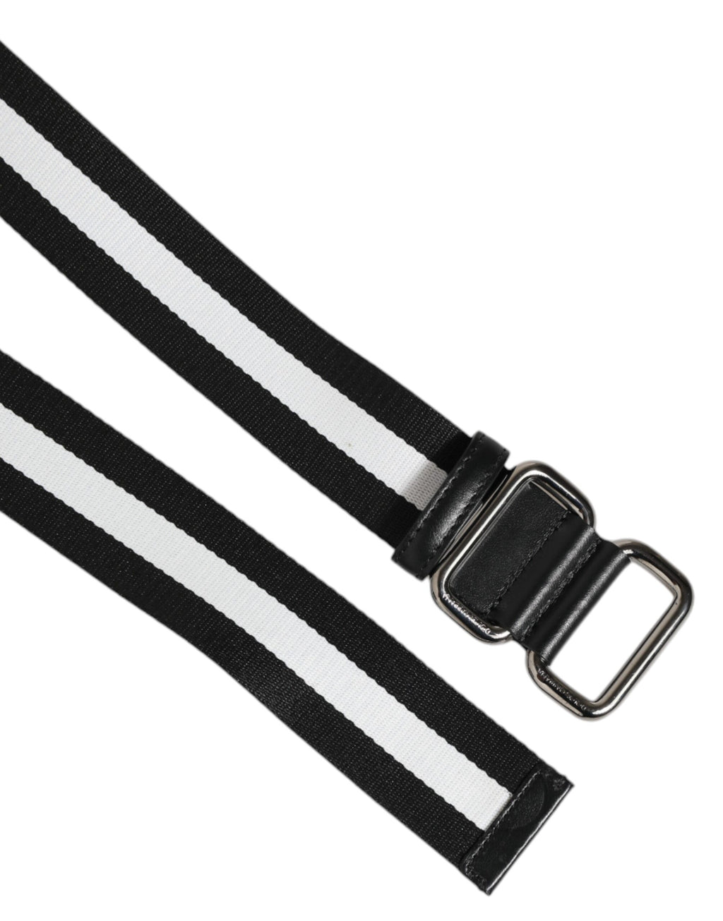 Dolce & Gabbana Black and White Striped Men's Belt with Metal Buckle