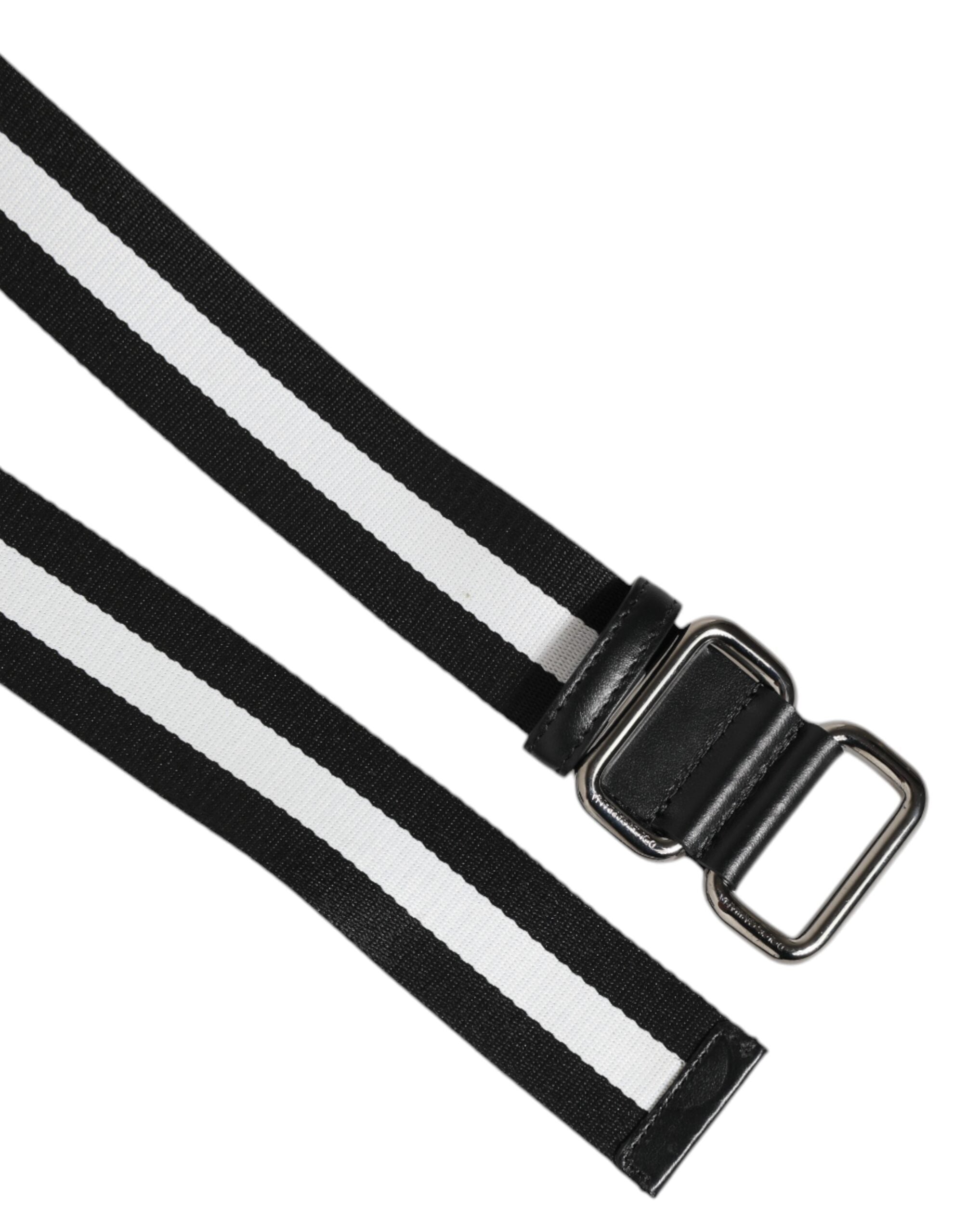 Dolce & Gabbana Black and White Striped Men's Belt with Metal Buckle