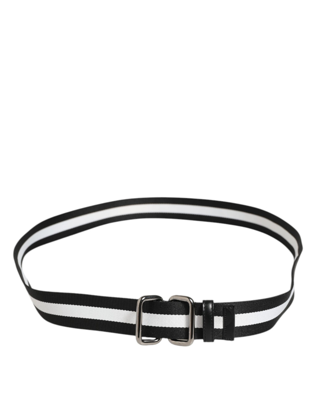 Dolce & Gabbana Black and White Striped Men's Belt with Metal Buckle