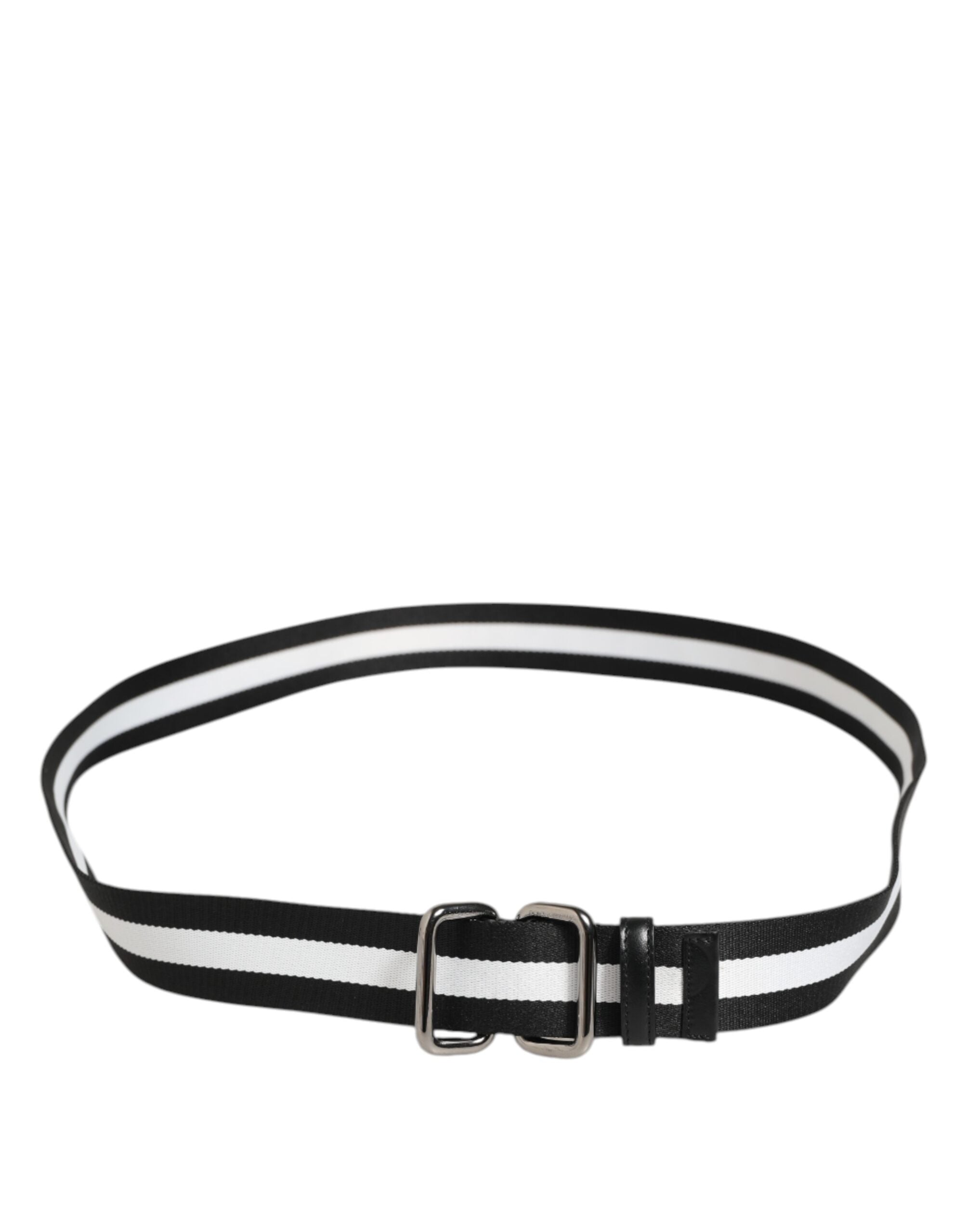 Dolce & Gabbana Black and White Striped Men's Belt with Metal Buckle