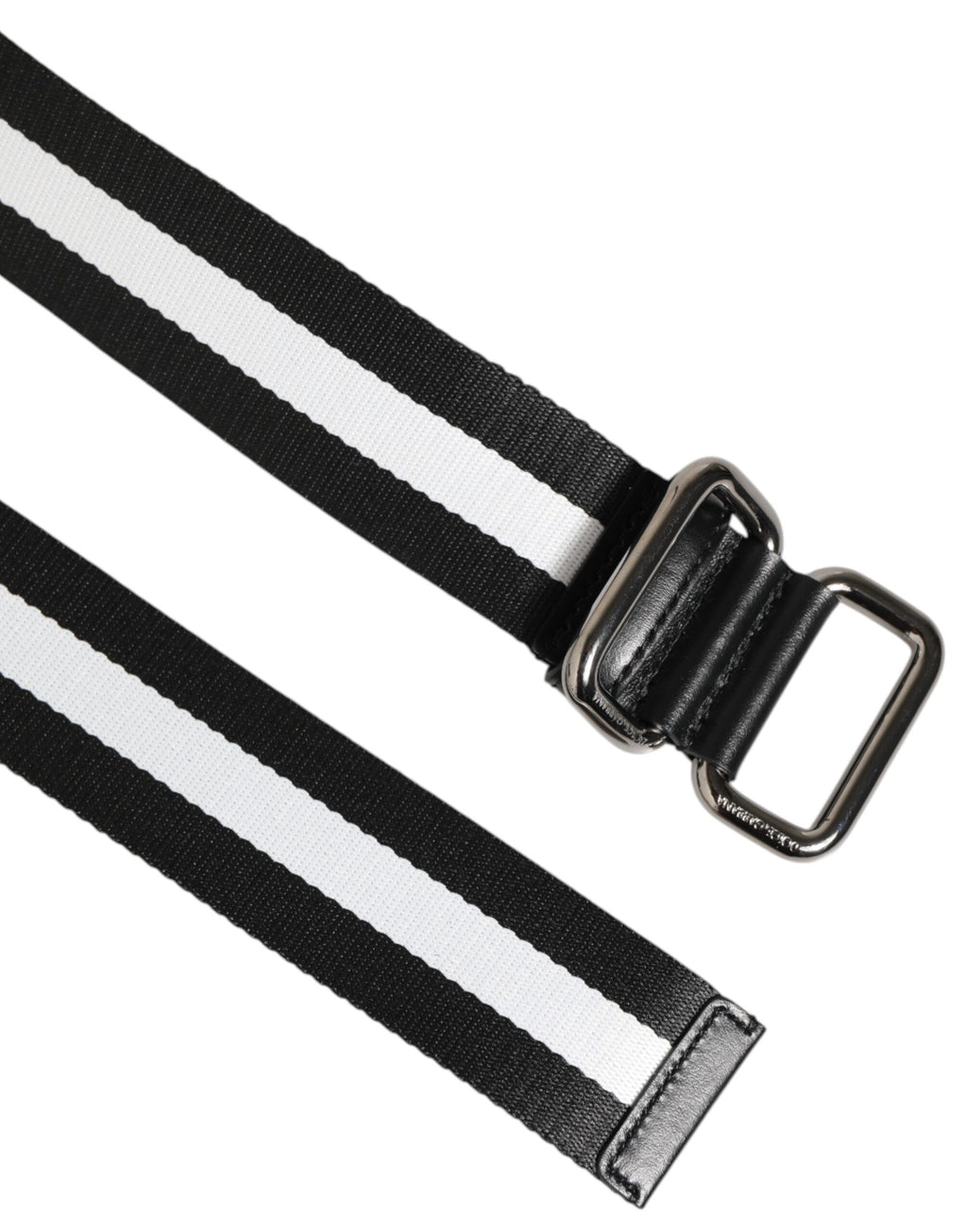 Dolce & Gabbana Black and White Striped Logo Metal Buckle Belt