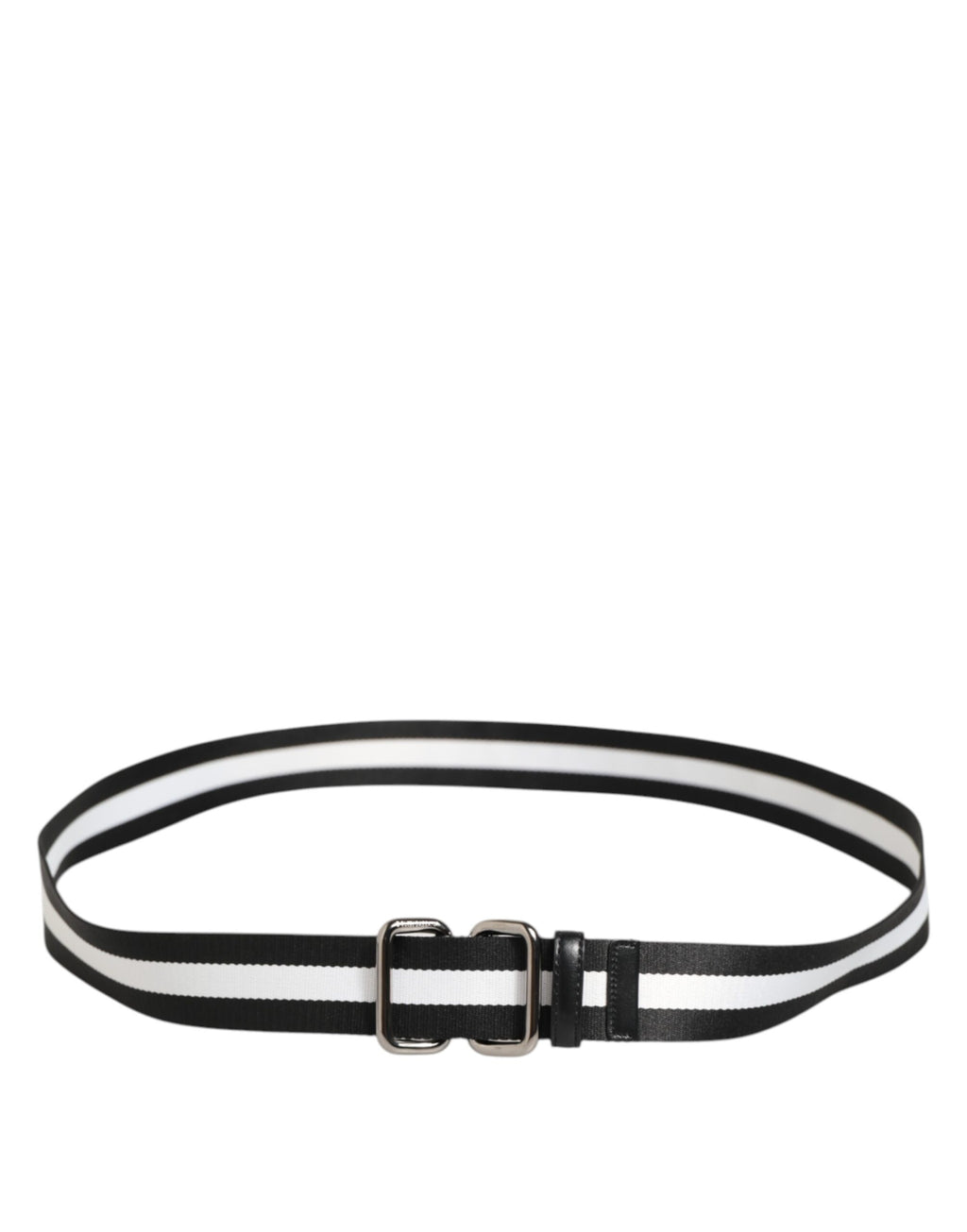 Dolce & Gabbana Black and White Striped Logo Metal Buckle Belt