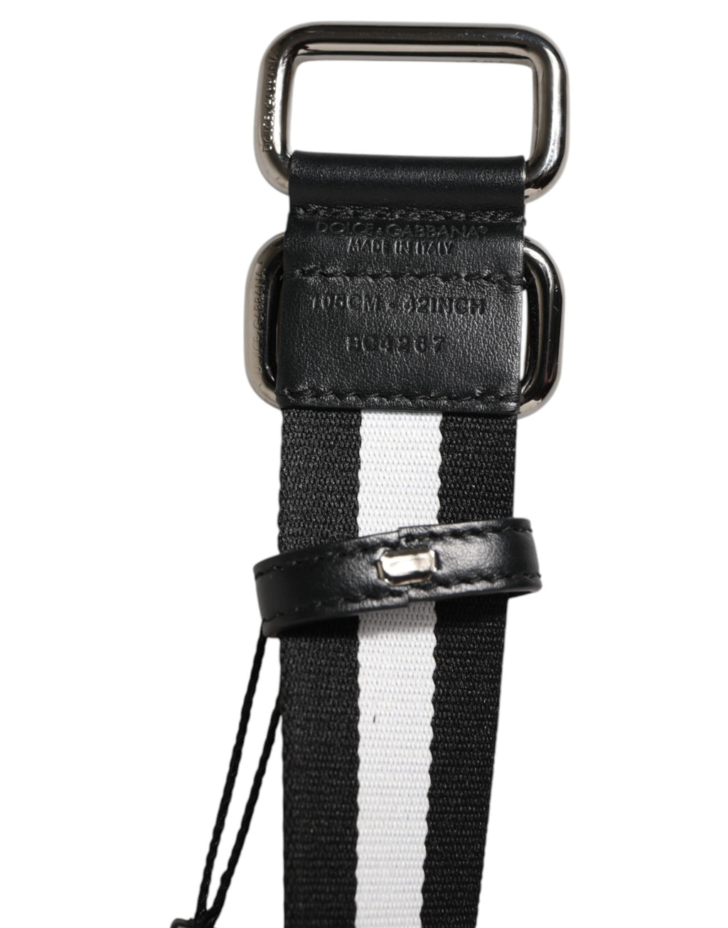 Dolce & Gabbana Black and White Striped Logo Metal Buckle Belt