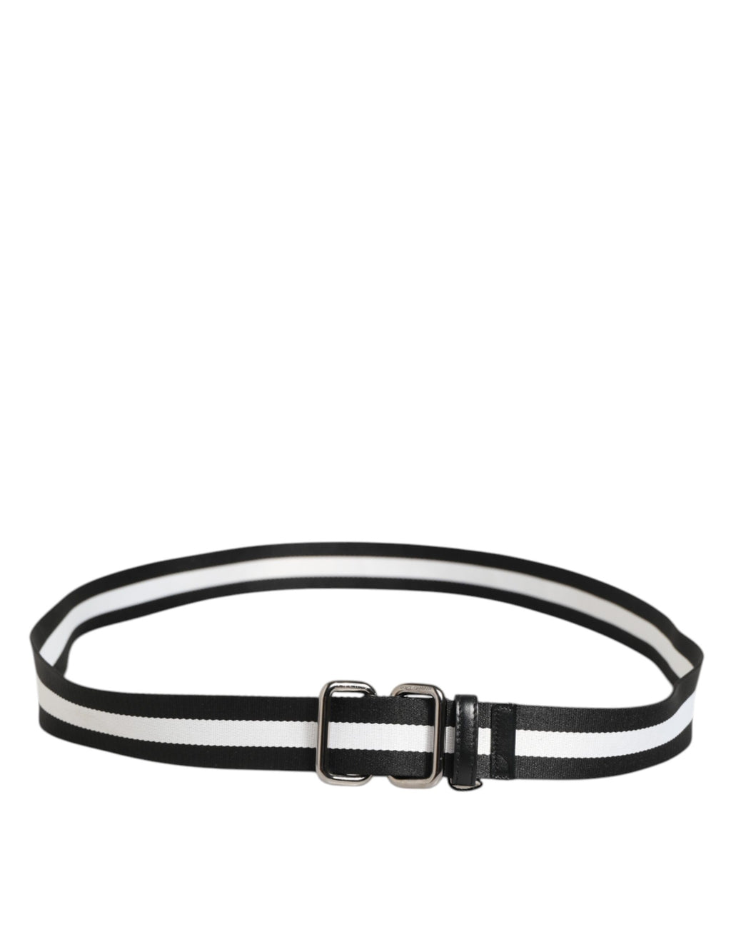Dolce & Gabbana Black and White Striped Logo Metal Buckle Belt