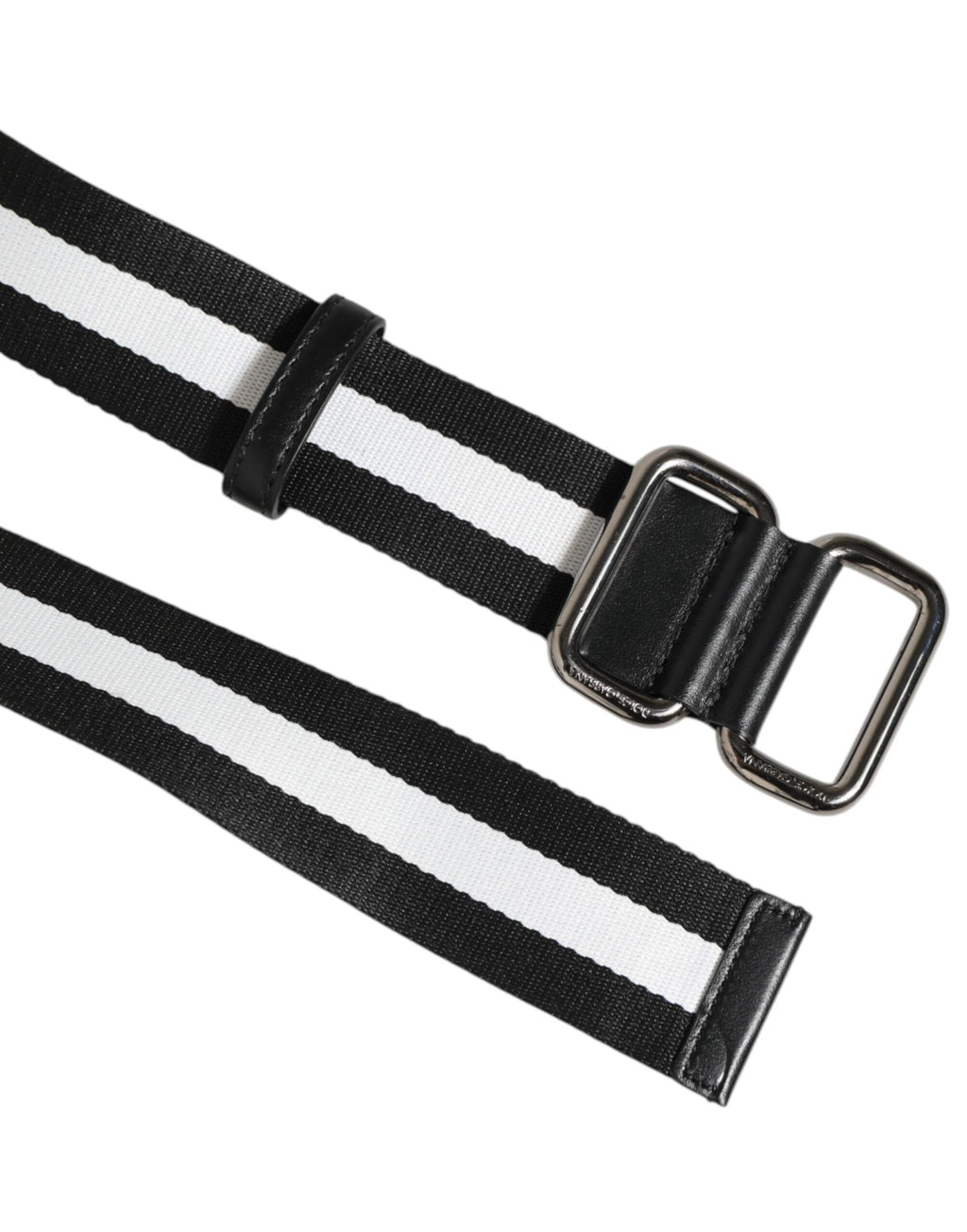 Dolce & Gabbana Black and White Striped Logo Metal Buckle Belt