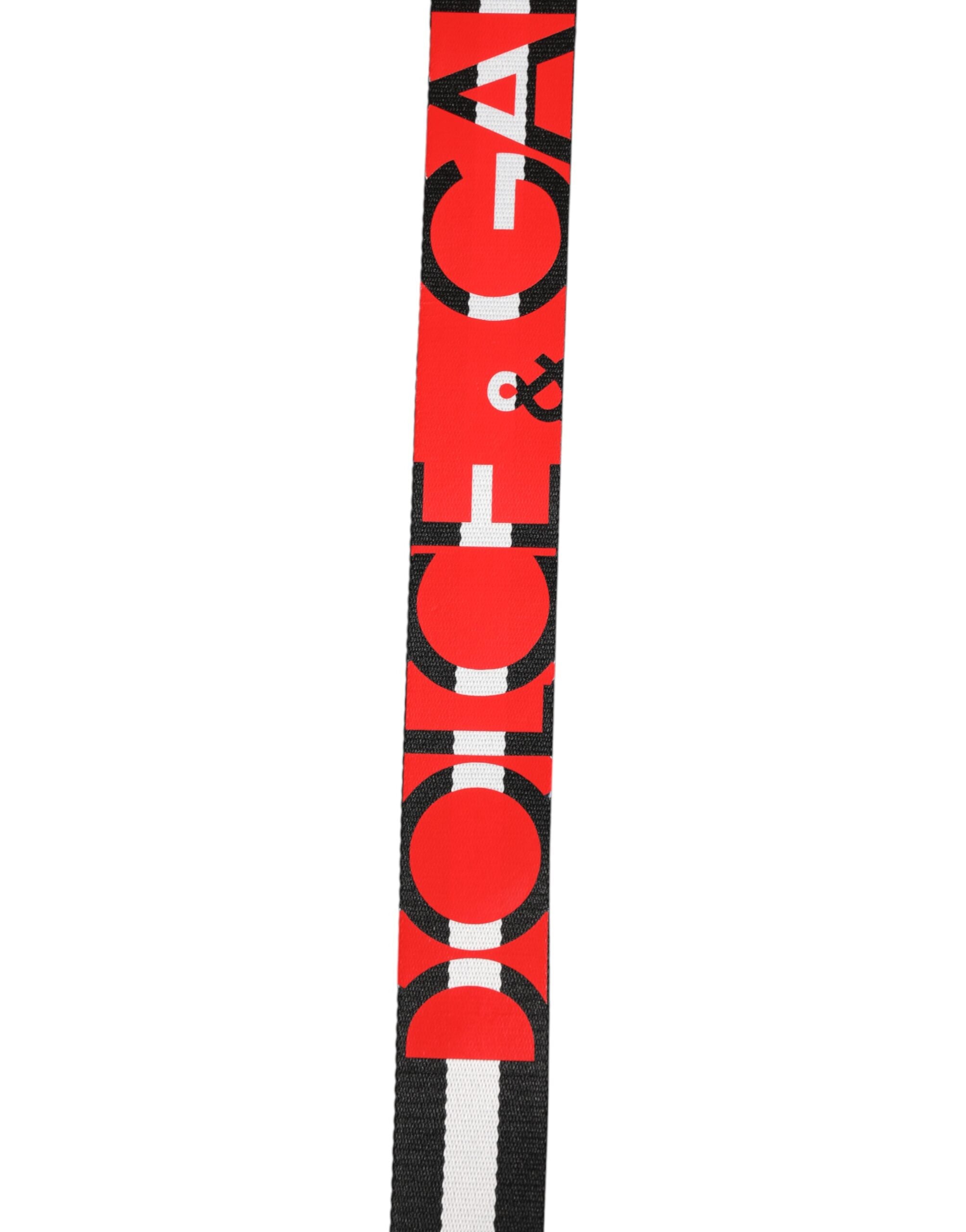 Dolce & Gabbana Black and White Striped Logo Metal Buckle Belt
